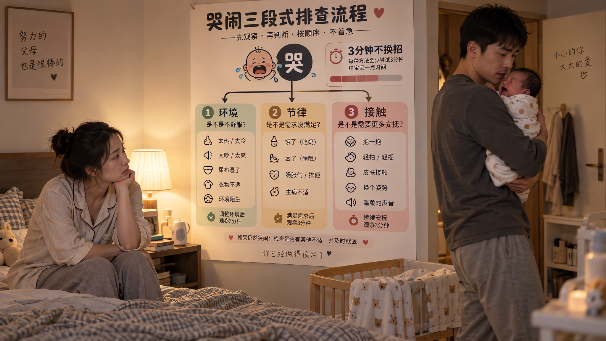 新生儿一哭别乱晃：三步排查法让你稳住全场