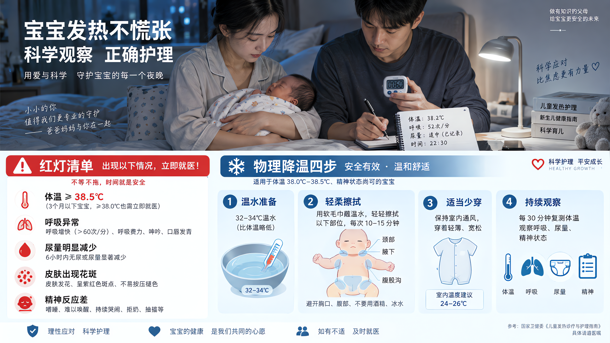 新生儿发热别捂汗：4步物理降温+就医红灯清单