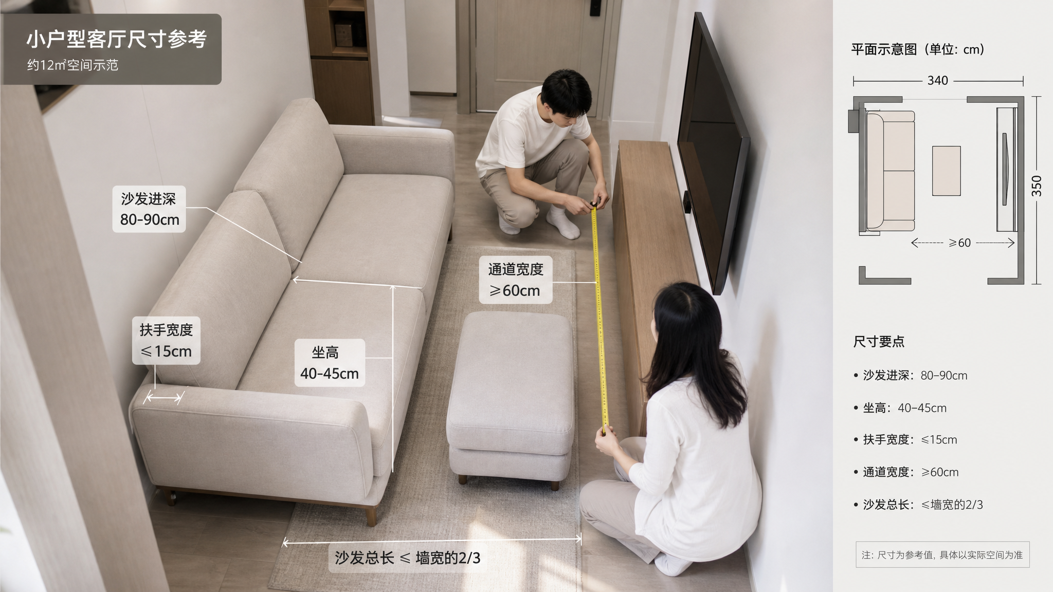 小户型沙发照这5个尺寸买，客厅立刻不堵路