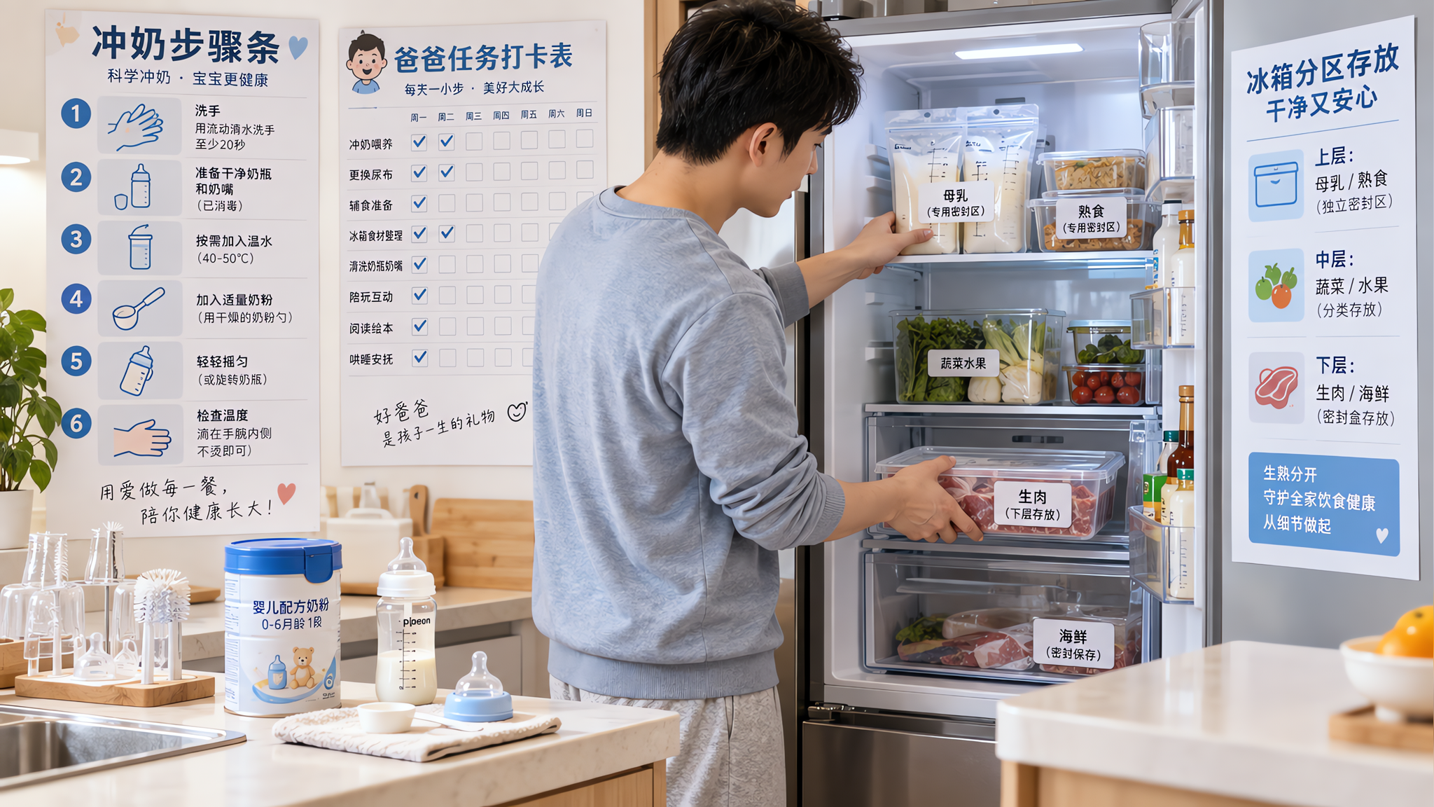爸爸代喂别靠感觉：冲奶和冰箱分区一张清单