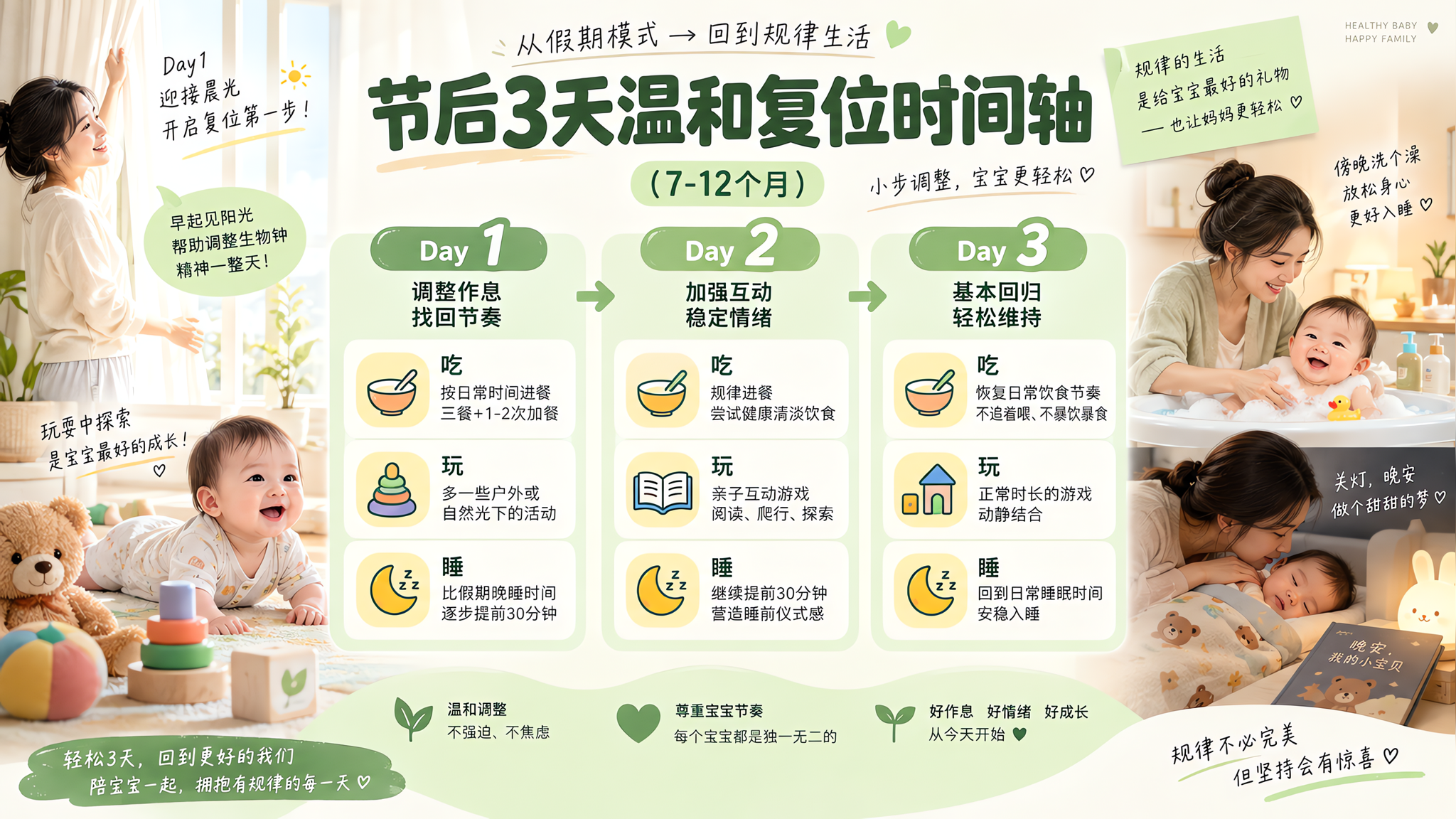 国庆后作息崩了别硬扛：7-12个月3天温和调回吃玩睡