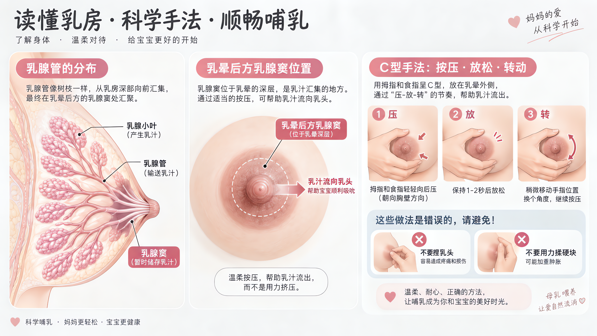 涨奶硬成石头挤不出？别揉了，按对乳晕后方才有奶
