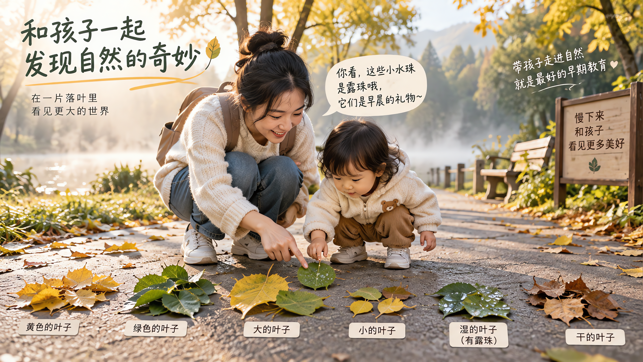 秋天带娃学说话：露珠落叶3步就开口