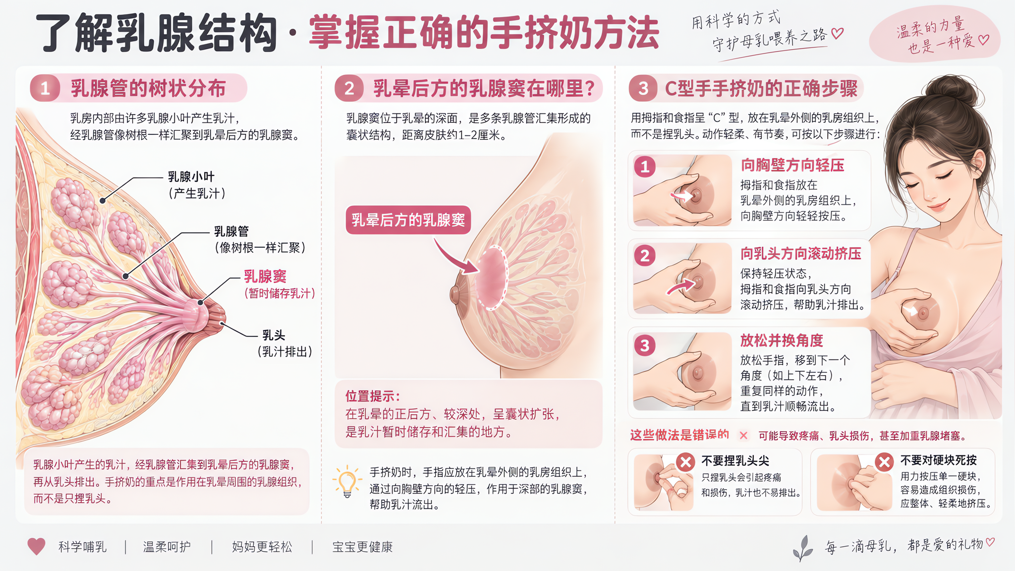 涨奶硬成石头却挤不出？别捏乳头，按对乳晕后方