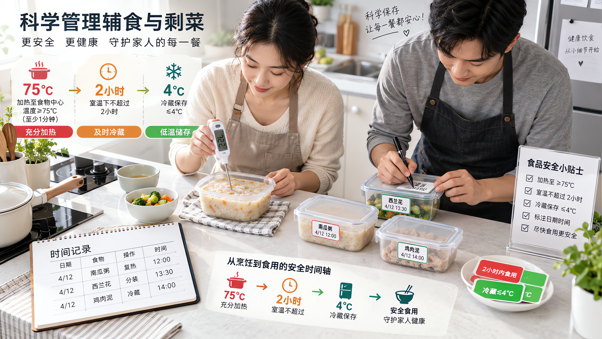 娃的隔夜辅食别靠“闻着没坏”：记住2小时、4℃、75℃