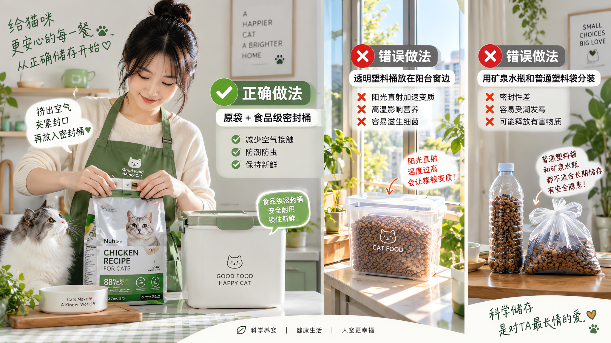 猫粮别倒进塑料桶放阳台：3个储粮坑最常见