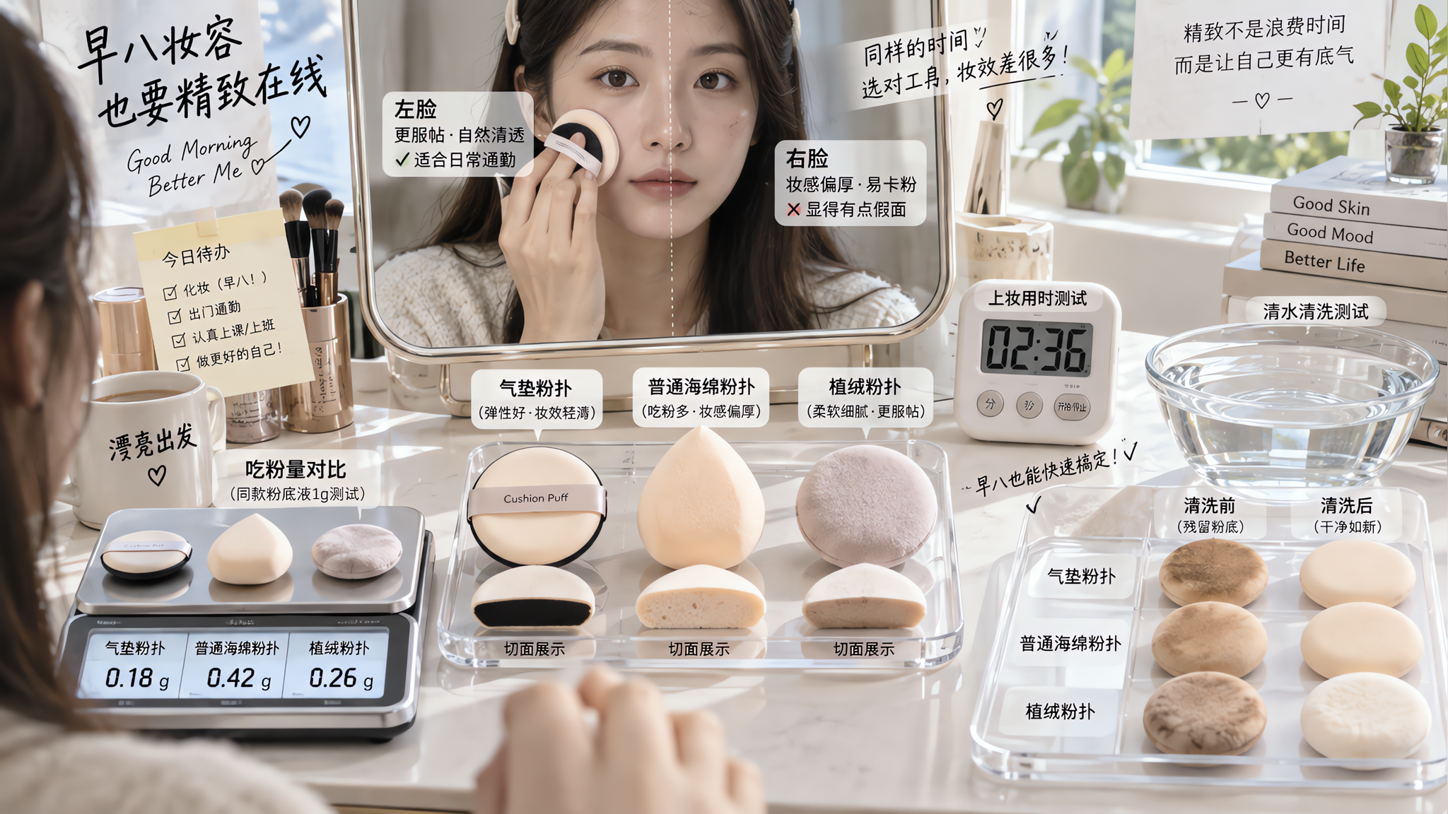 早八底妆别再翻车：3种粉扑吃粉释粉和卫生一次讲清