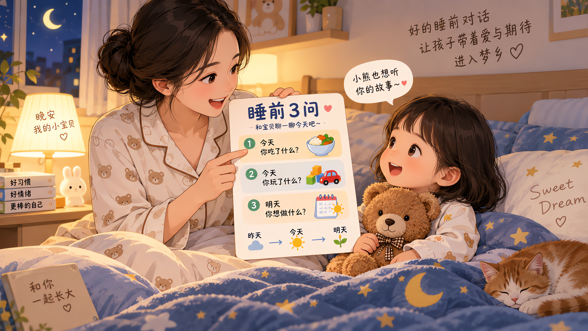 长假收心期别再问“学了啥”：睡前3问让娃越聊越顺