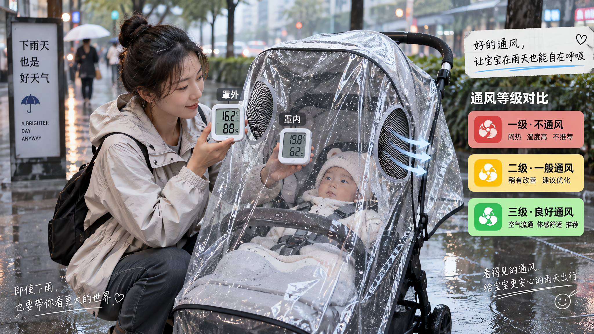 推车雨罩别乱罩：通风≥15%才不闷娃
