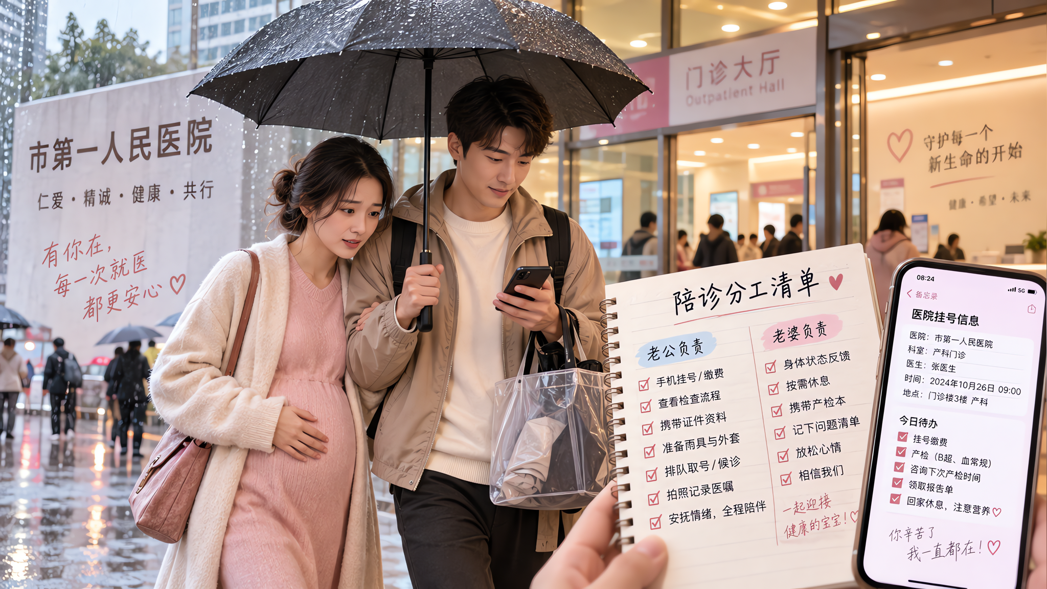 双杠后第一周别硬扛：雨天陪诊分工表和话术