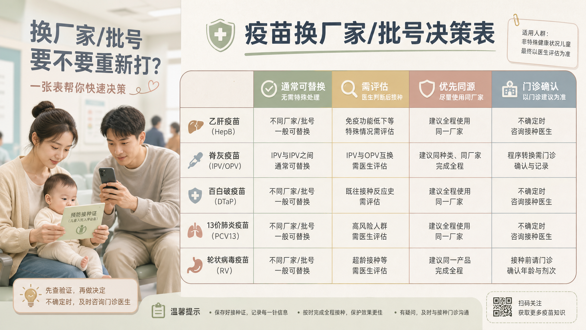 疫苗缺货能换厂家吗？乙肝脊灰百白破13价轮状一表搞懂