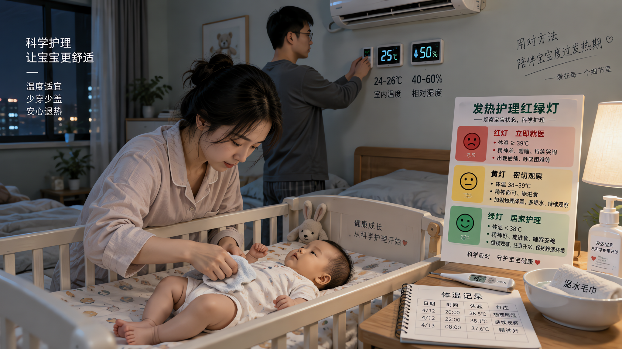 宝宝发热别捂：空调衣被降温红绿灯