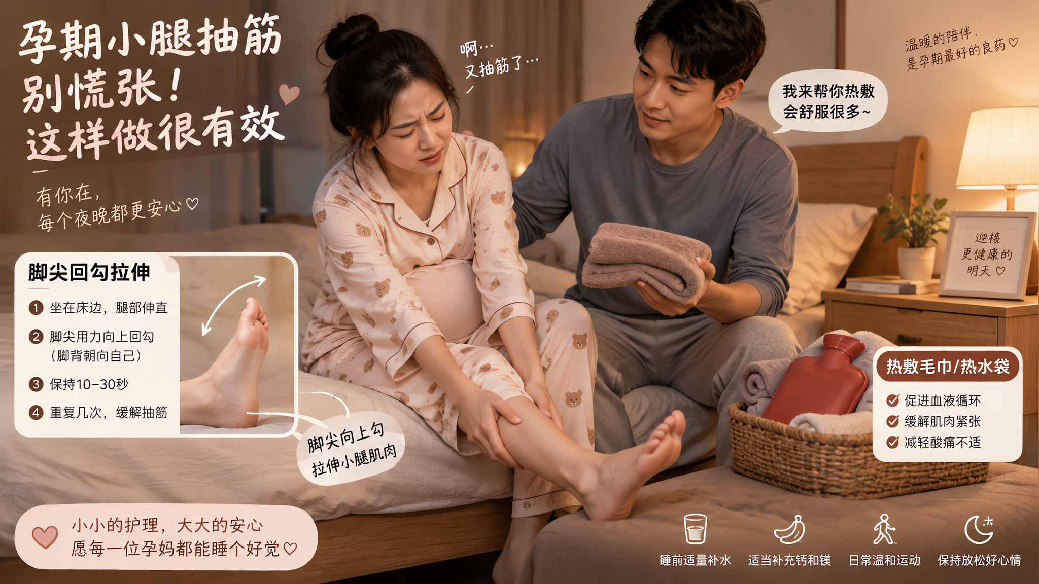 孕期半夜腿抽筋疼醒：先别猛补钙，按这套自救