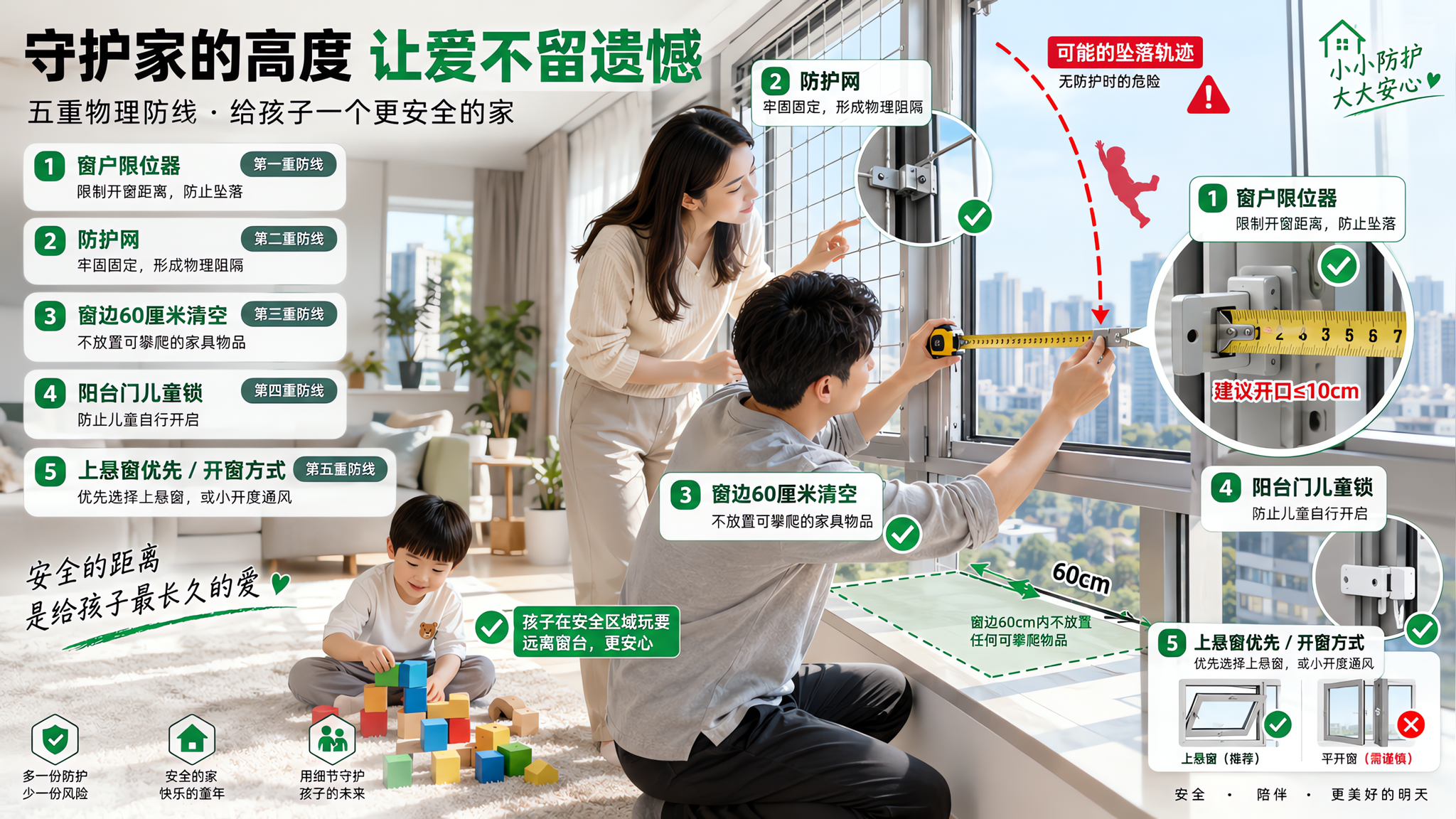 3-6岁窗台防坠：五重物理防线一次做对