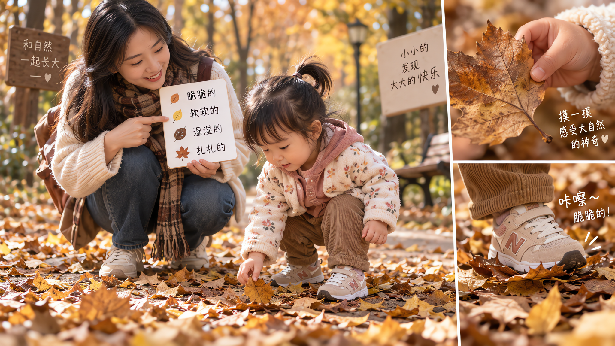深秋带娃踩落叶10分钟：把“脆脆的软软的”说出来