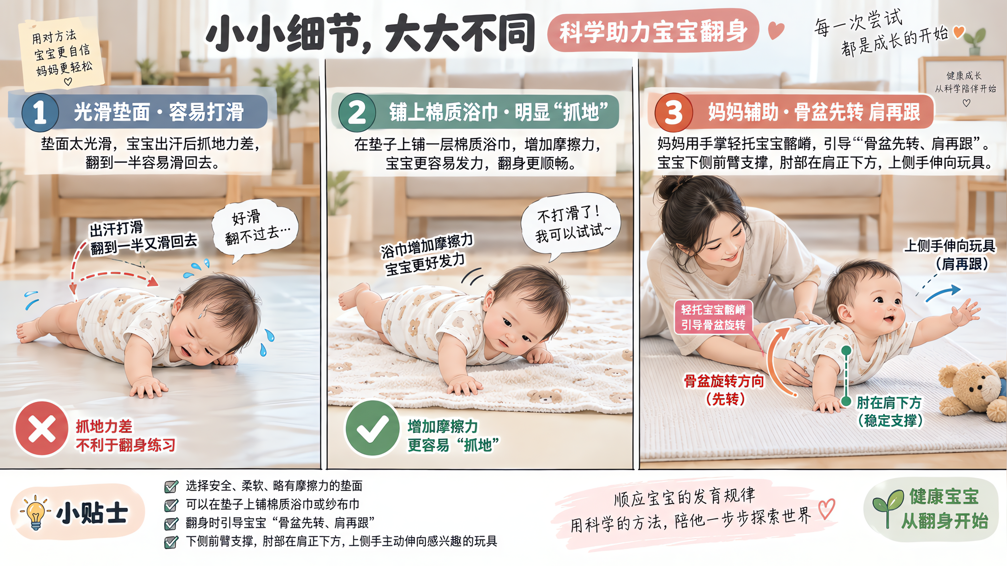 宝宝翻身总滑回去？先查“摩擦”再谈迟缓