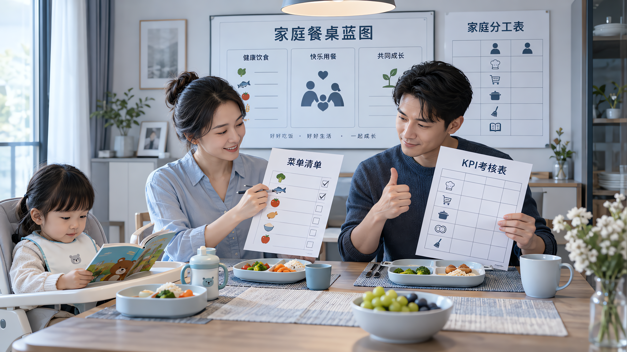 1-3岁吃饭最怕家里不统一：爸爸KPI+夫妻分工表