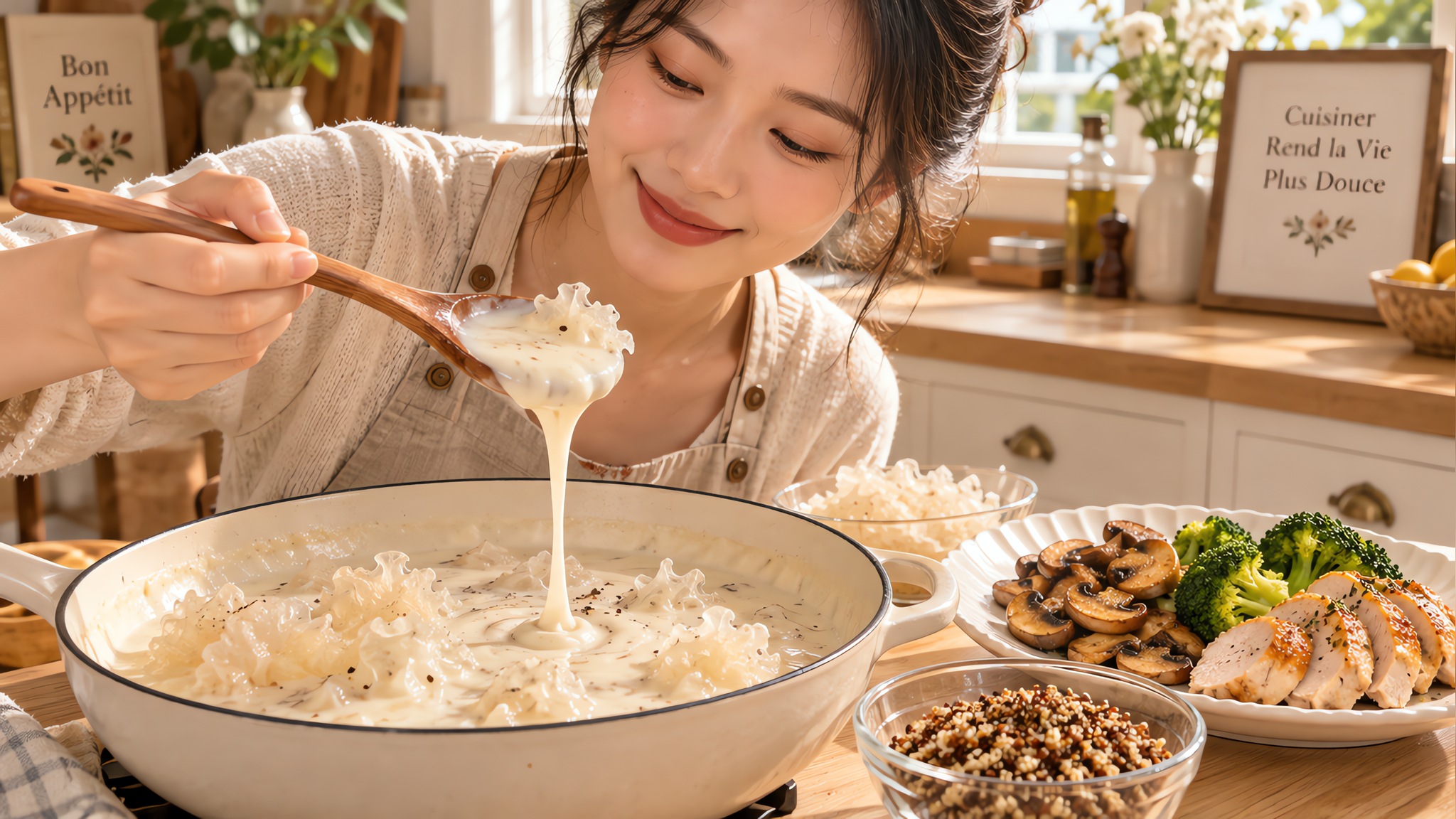 秋燥别喝甜羹了：银耳燕麦奶咸白酱，奶白挂汁不腻