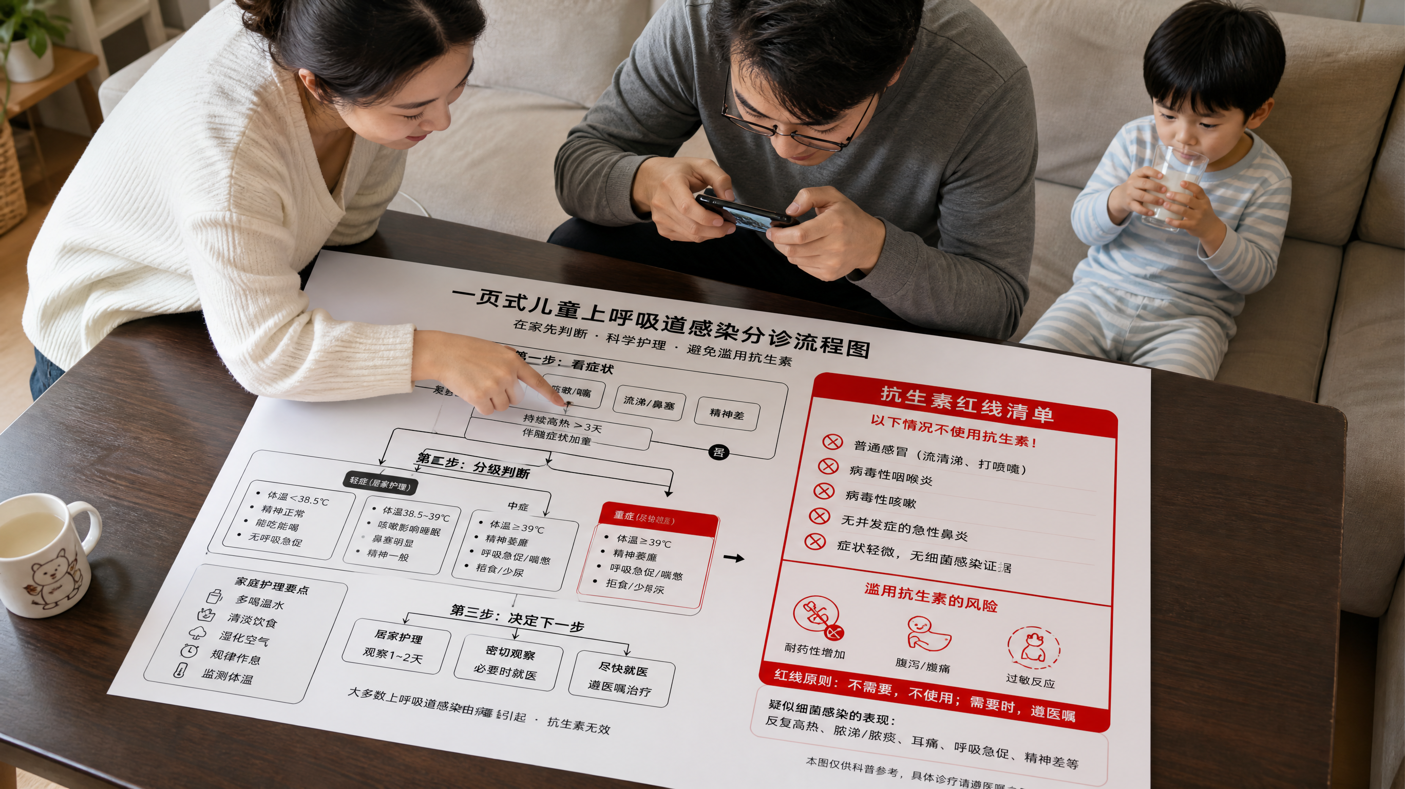孩子咳嗽流涕先别上抗生素：4步分诊表+3条红线