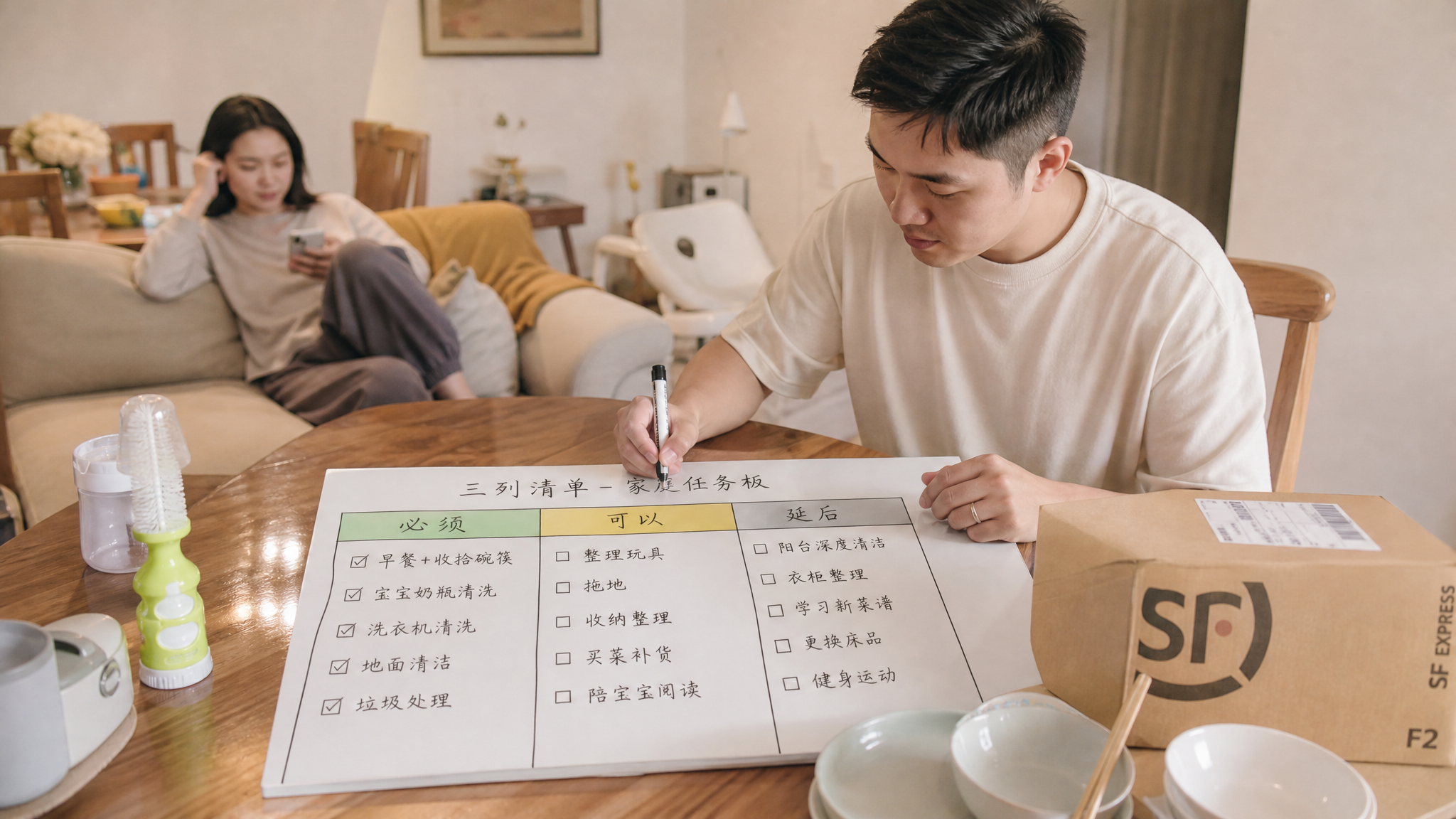 产后第一周家务别再问她：三列清单直接照做