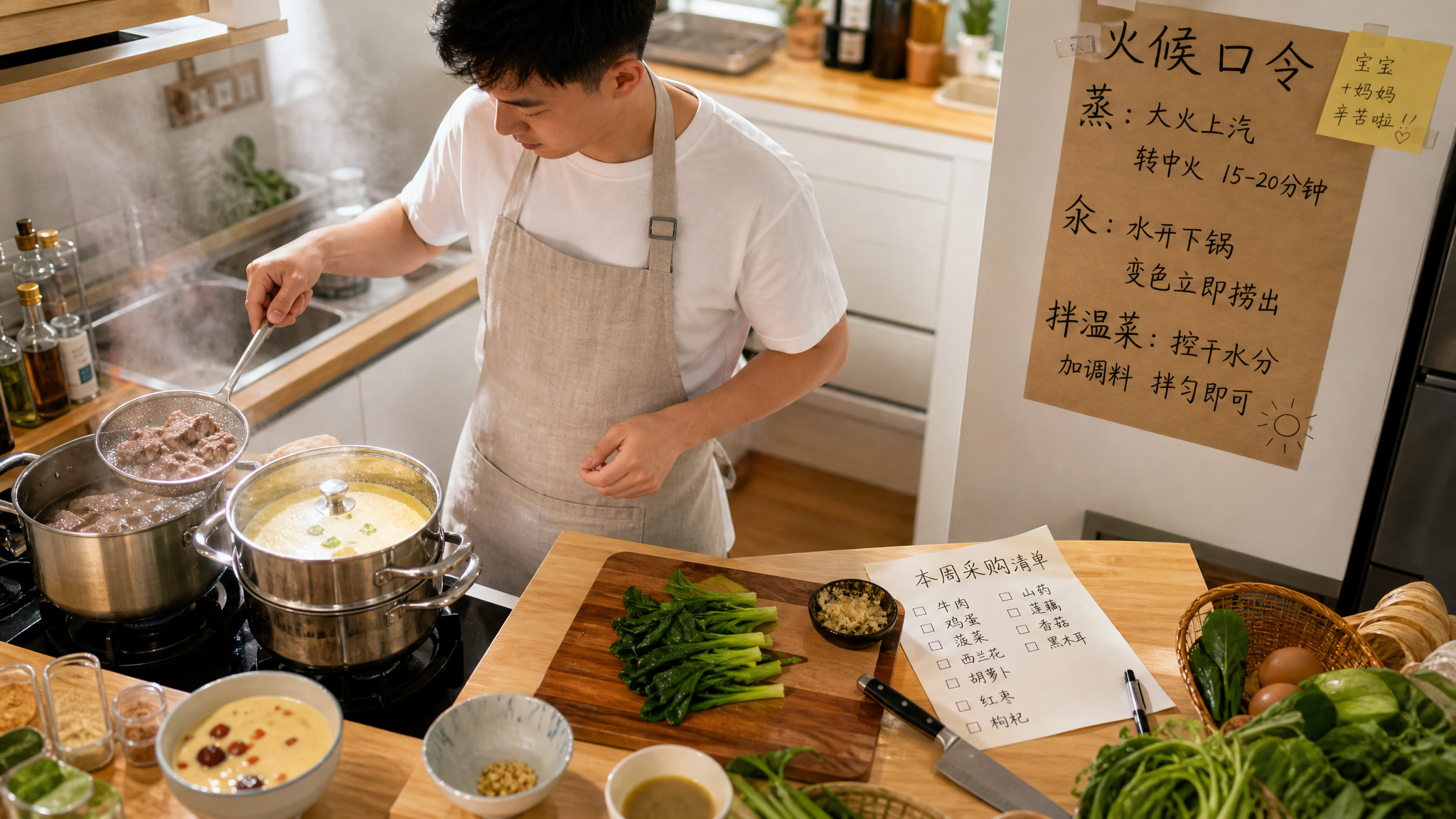 闷热坐月子别硬喝油汤：爸爸用3句火候口令做清爽餐
