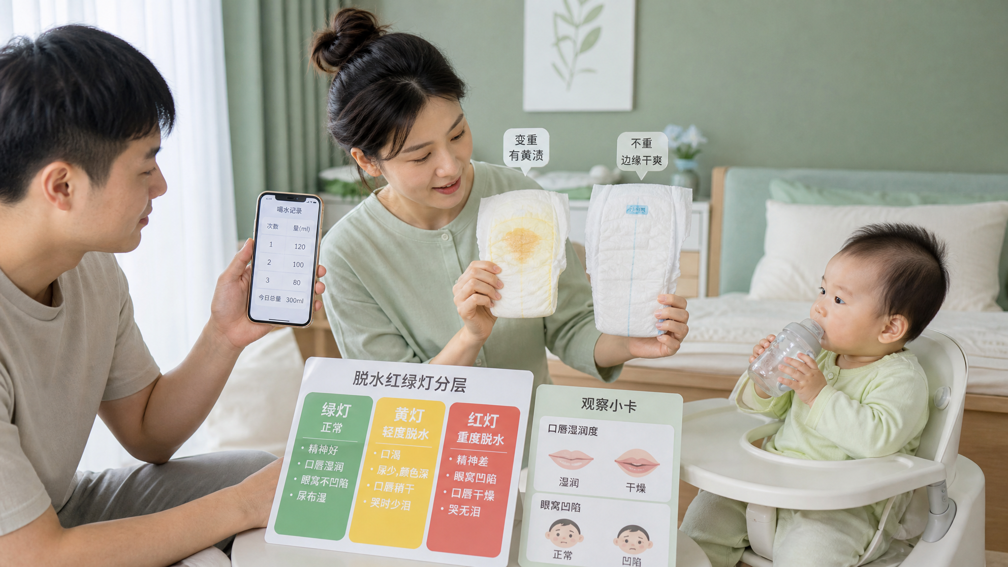 0-1岁宝宝腹泻先别急止泻：看尿布分3级脱水