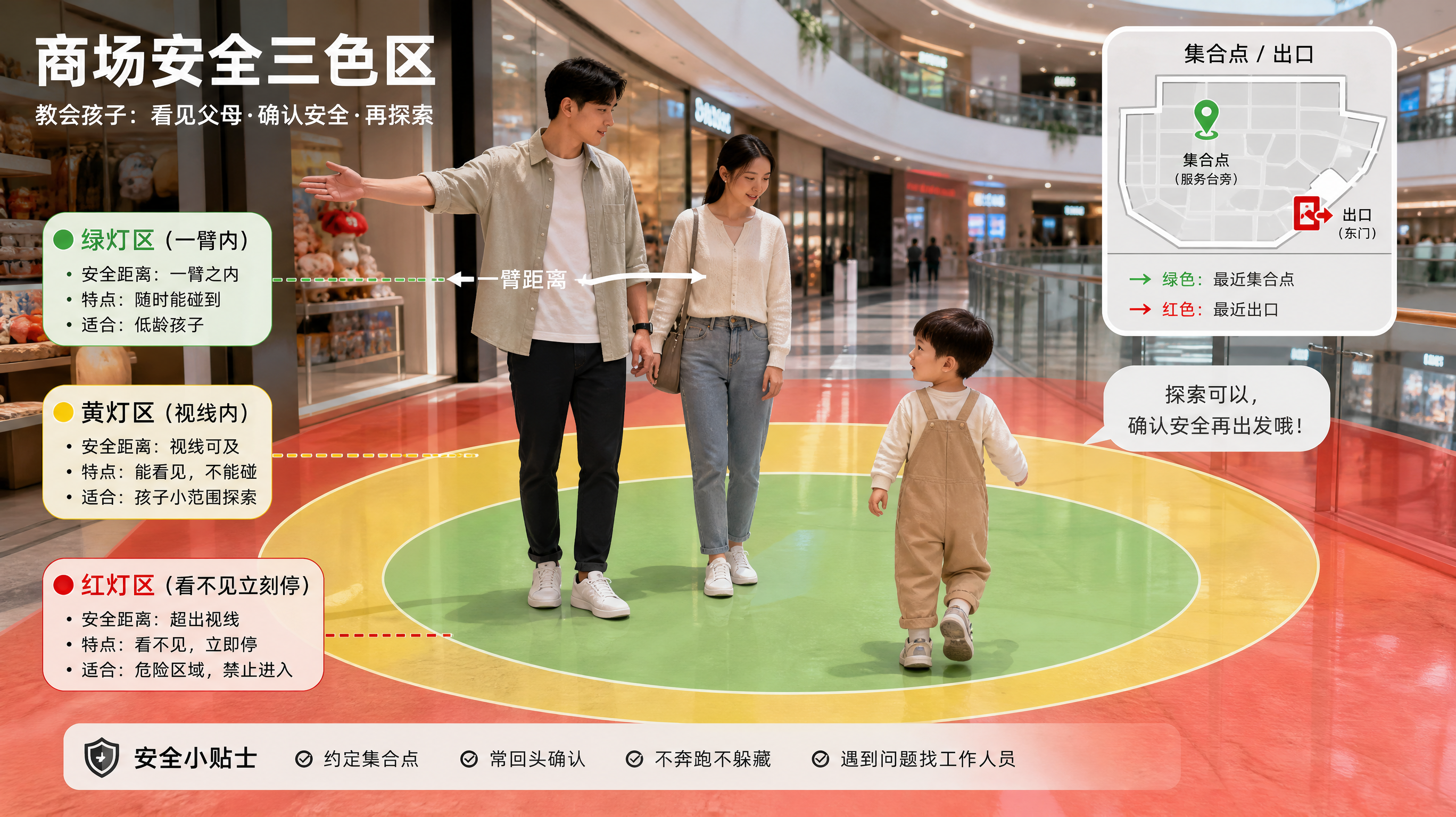 商场景区防走失：红绿灯三区+安全坐标