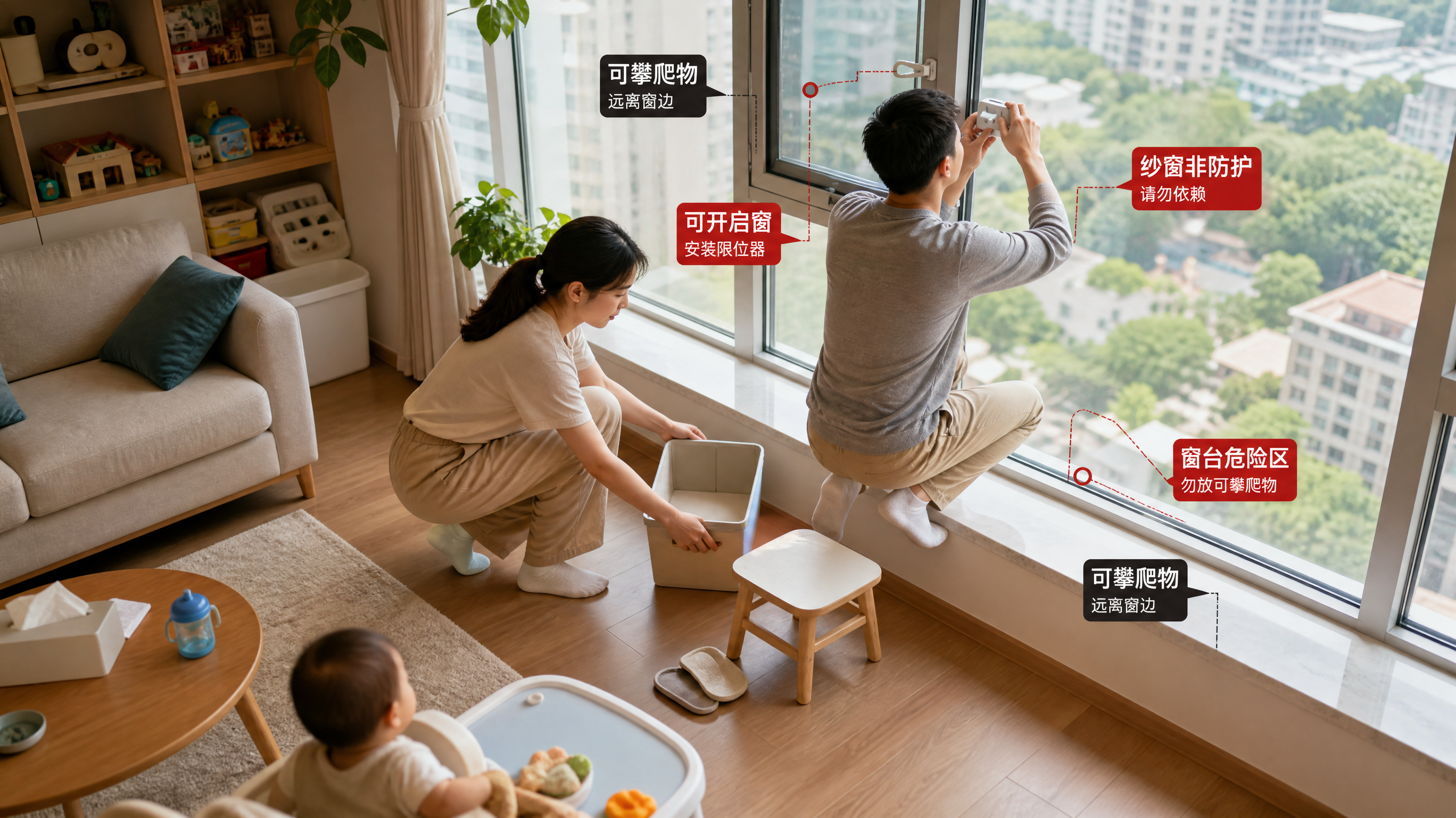 不是窗户高不高，而是窗边有没有“可攀爬物”
