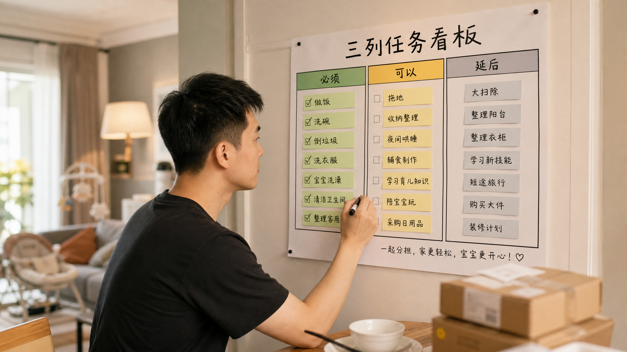 产后第一周家务别问她：三列清单照做就行