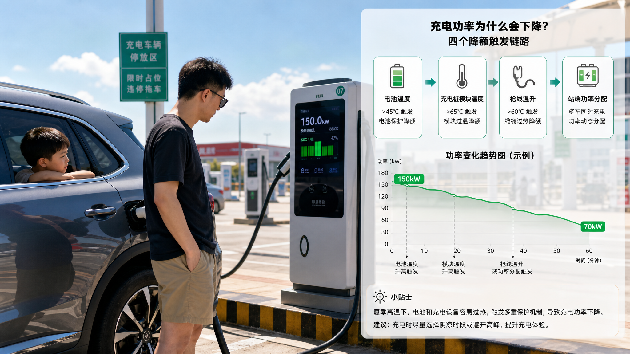 夏天充电突然掉到60kW？一套不被限功率拖垮的补能法