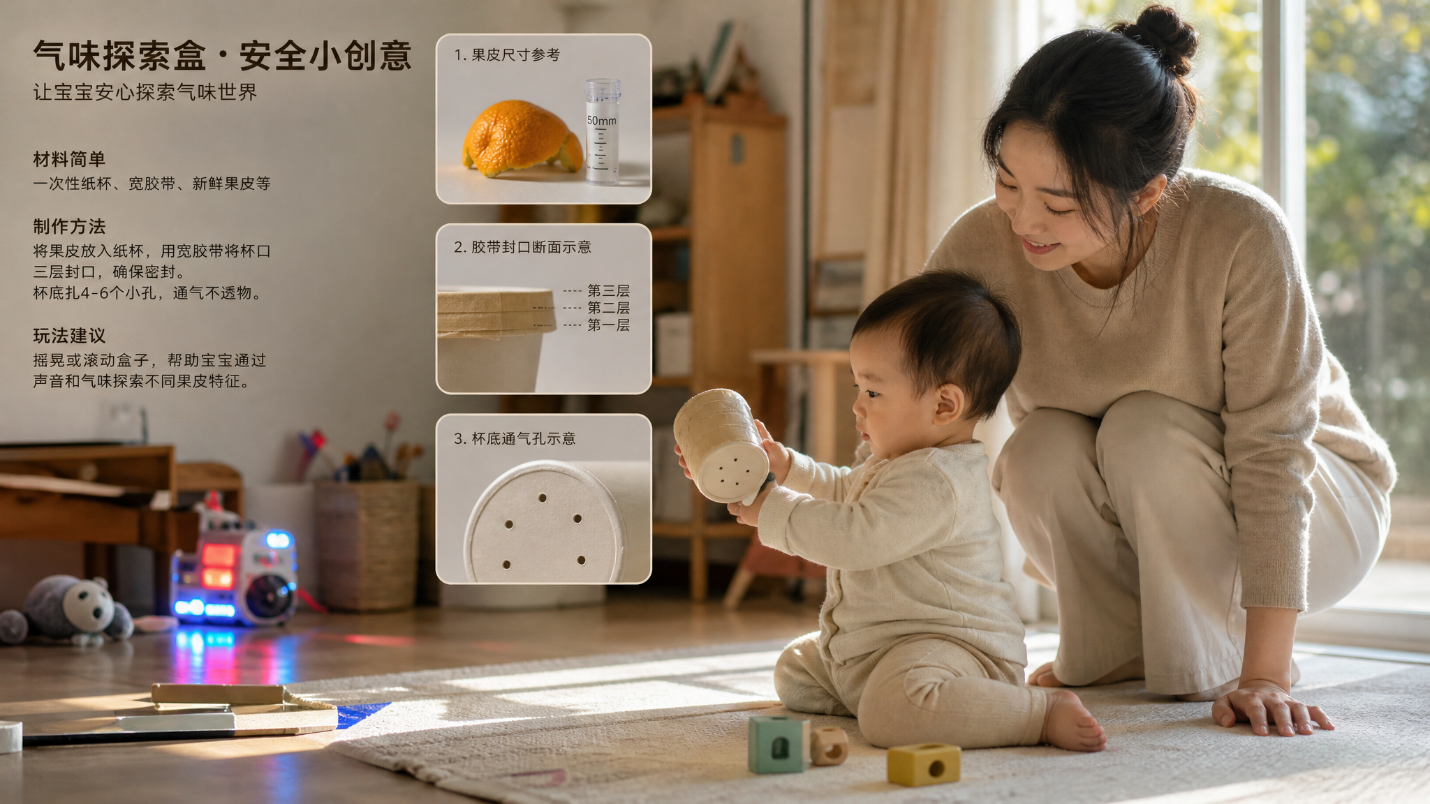 0-1岁别再囤声光电 3步做气味探索盒