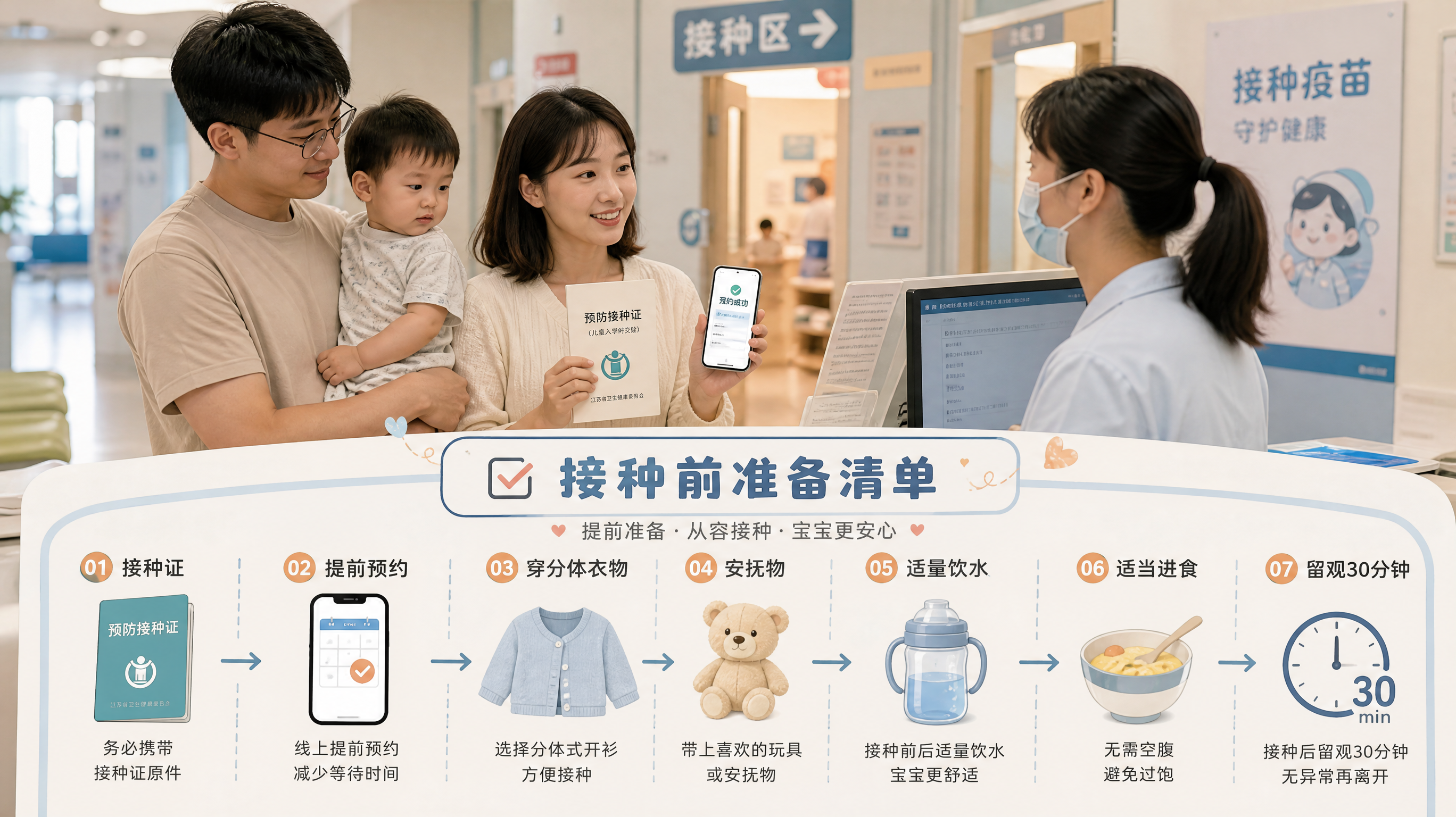 返园季打疫苗别硬扛：接种前3步自检+动线，少哭少折腾