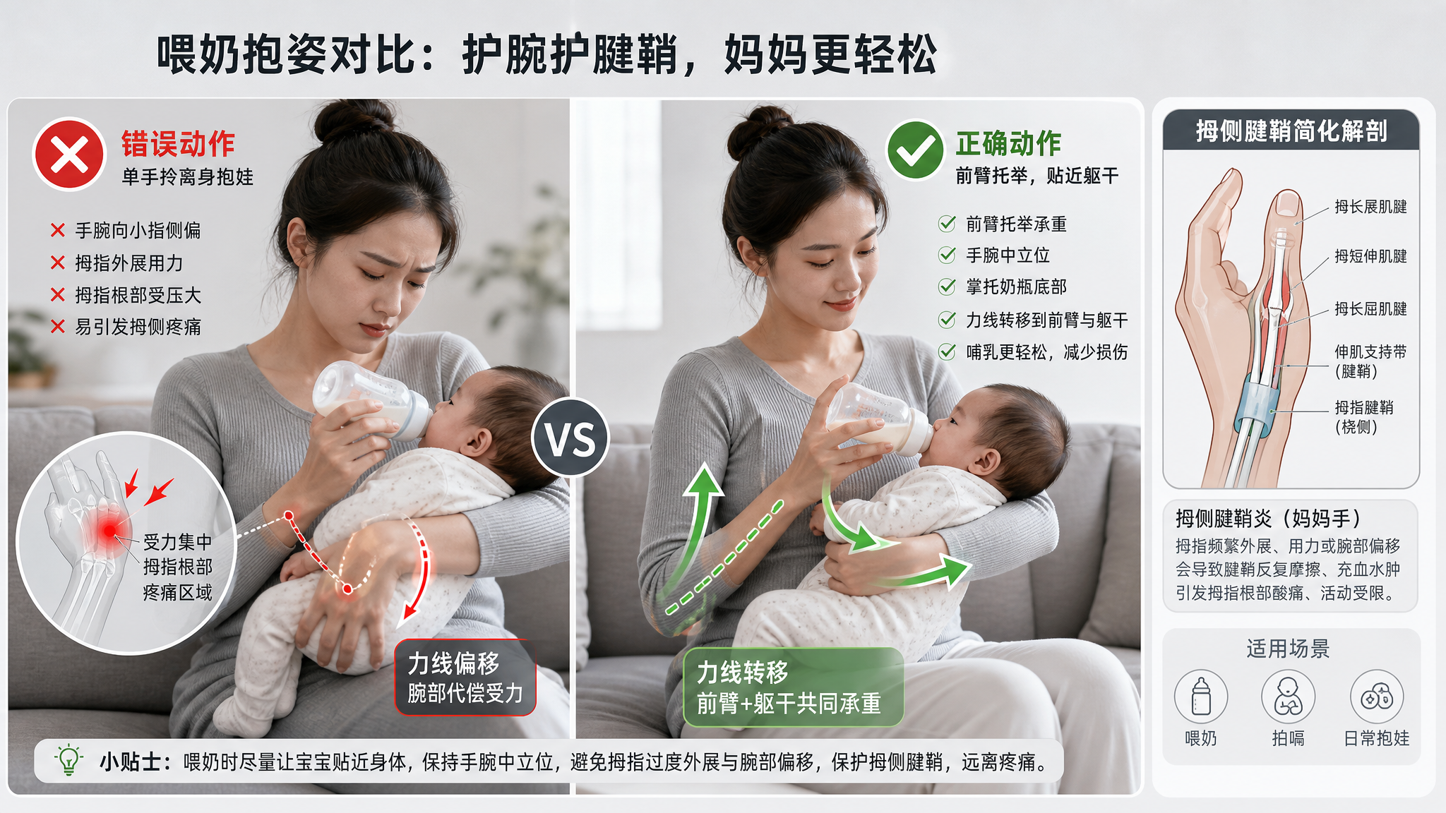 产后手腕痛别怪受凉：3个动作立刻减拇根压力