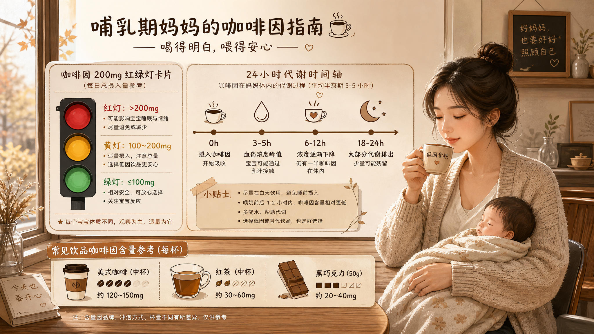 哺乳期想喝拿铁别硬扛：200mg上限+喝对时间就行