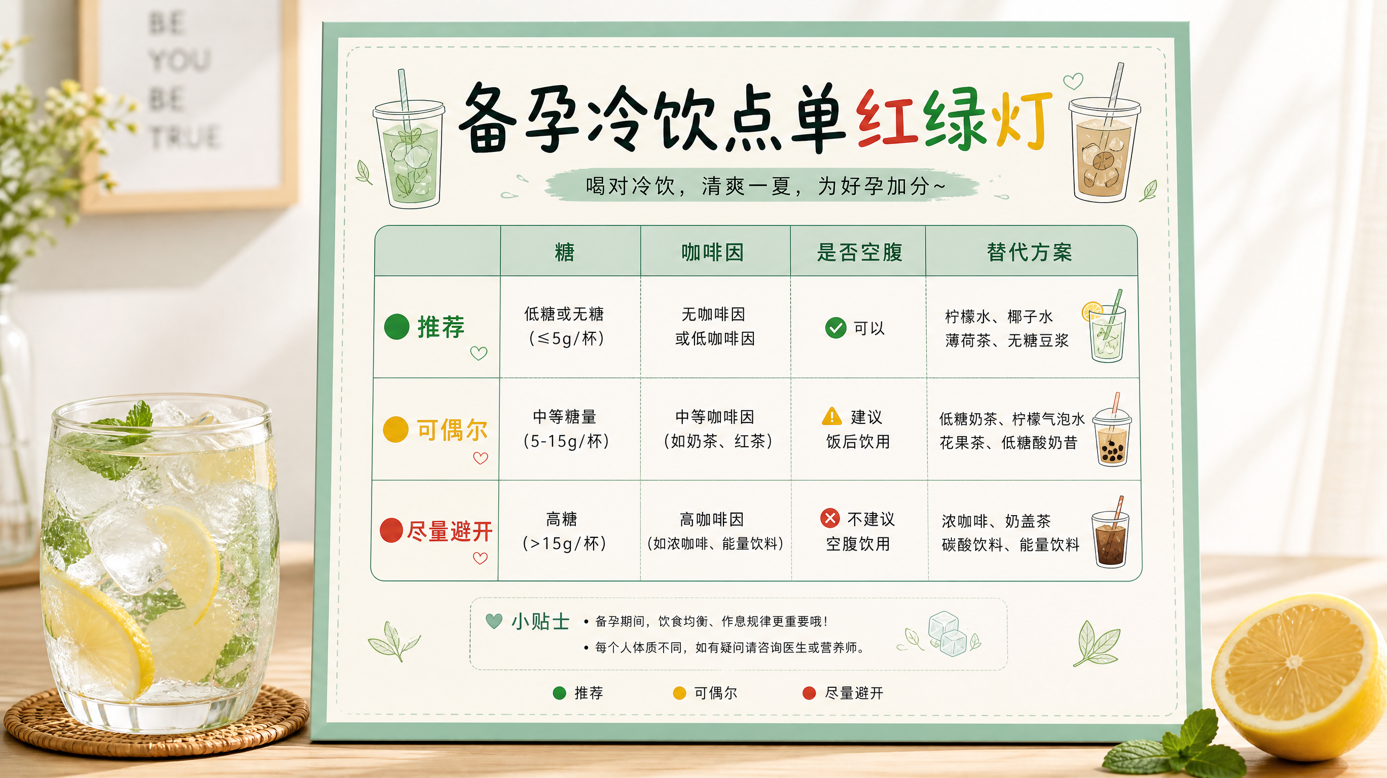 备孕想喝冷饮别内耗：盯住糖和咖啡因就够了