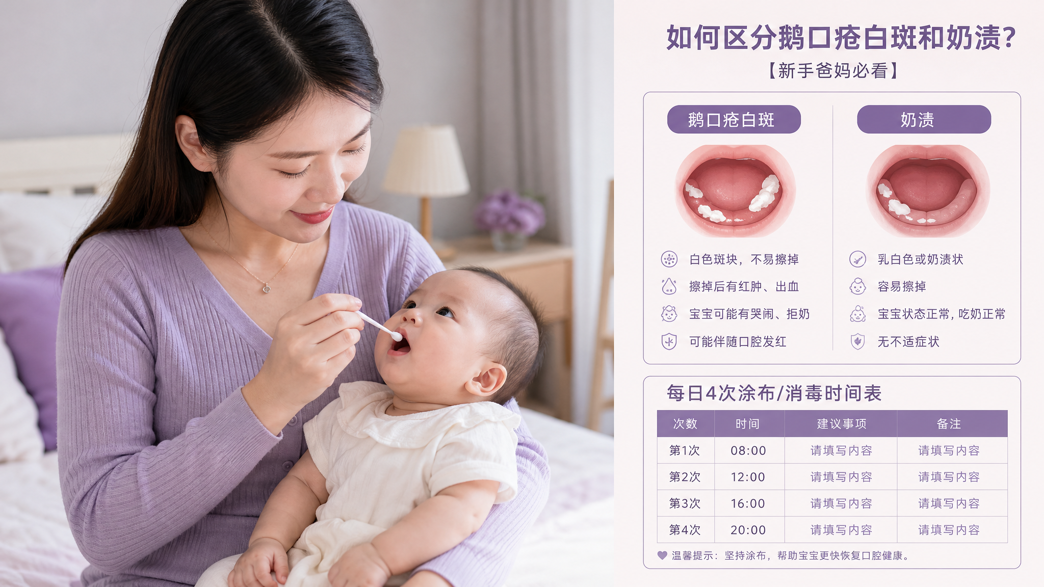 婴儿嘴里白斑擦不掉？多半不是上火，按这套鹅口疮处理