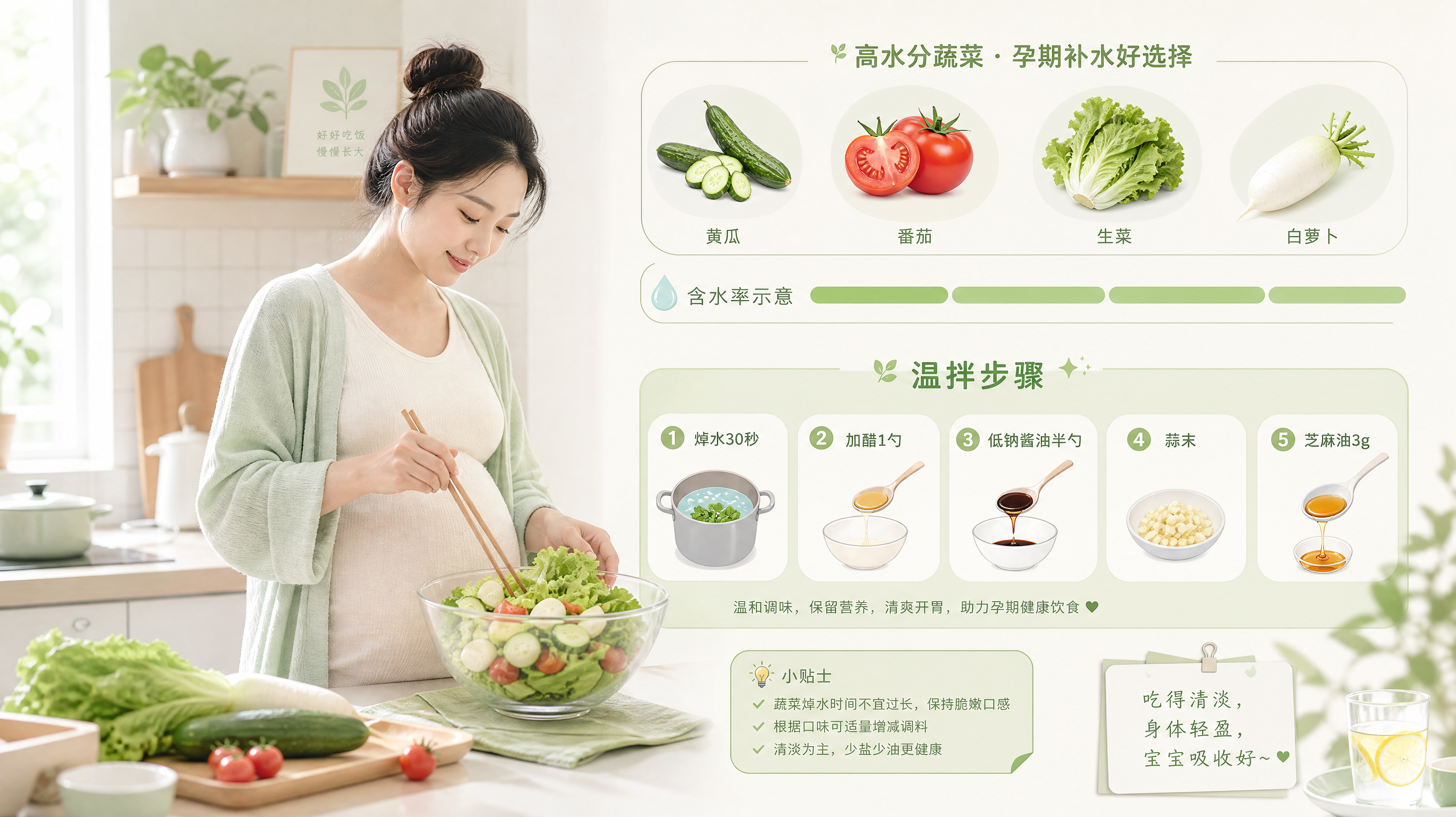 喝不下水的孕妈秋燥自救：5种蔬菜温拌补水