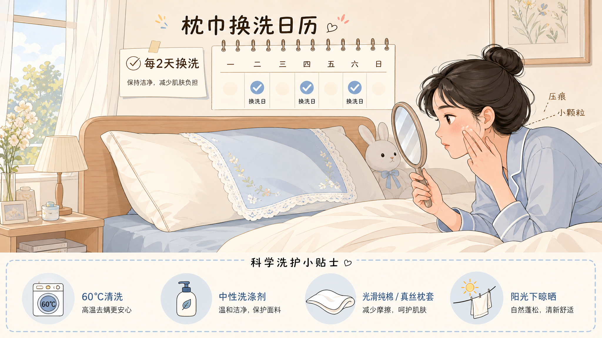 侧睡脸总起小颗粒？先把枕巾换洗改成2天一次