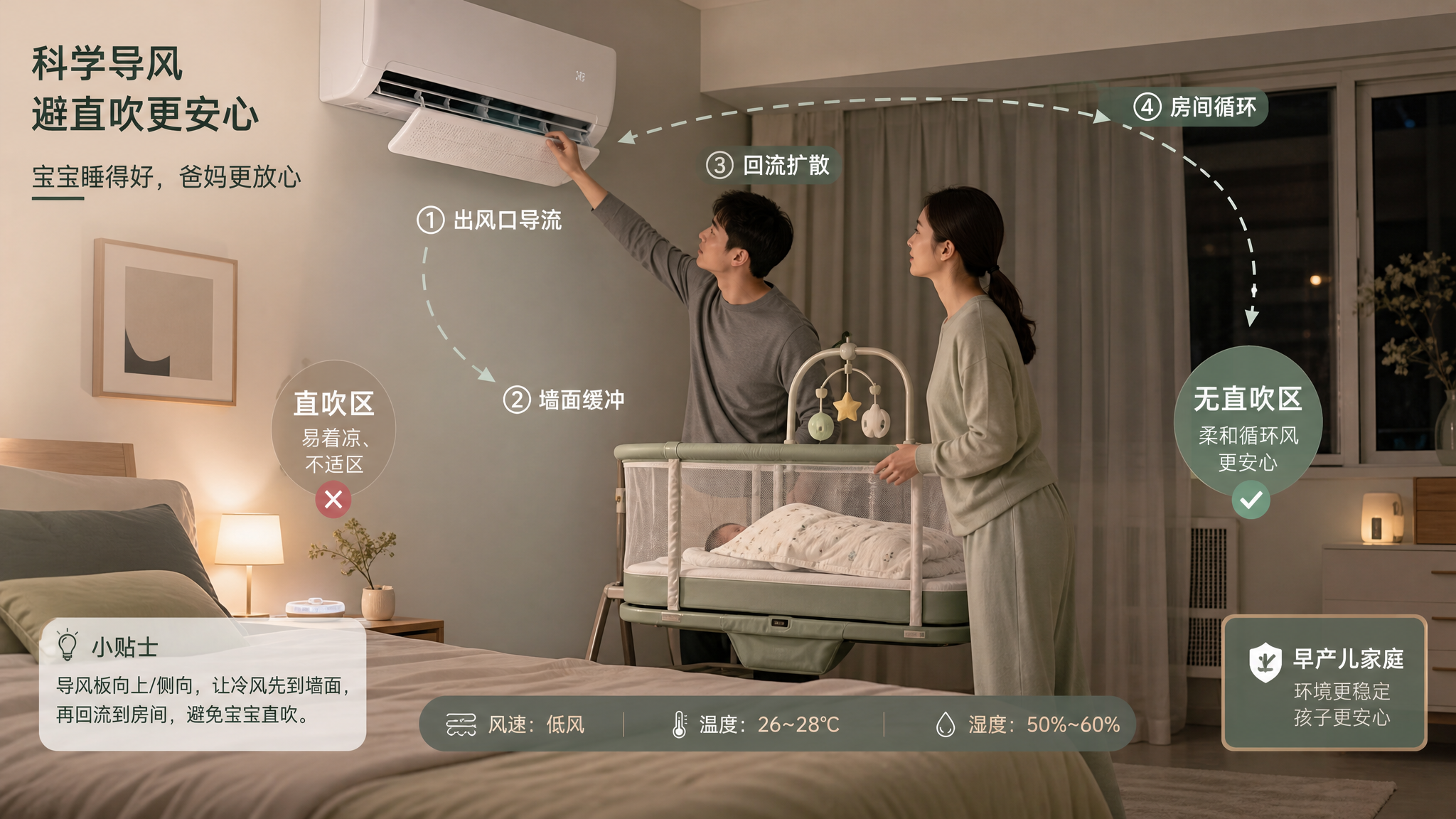 早产儿夏天开空调最怕两件事：直吹冷应激和闷出脱水热
