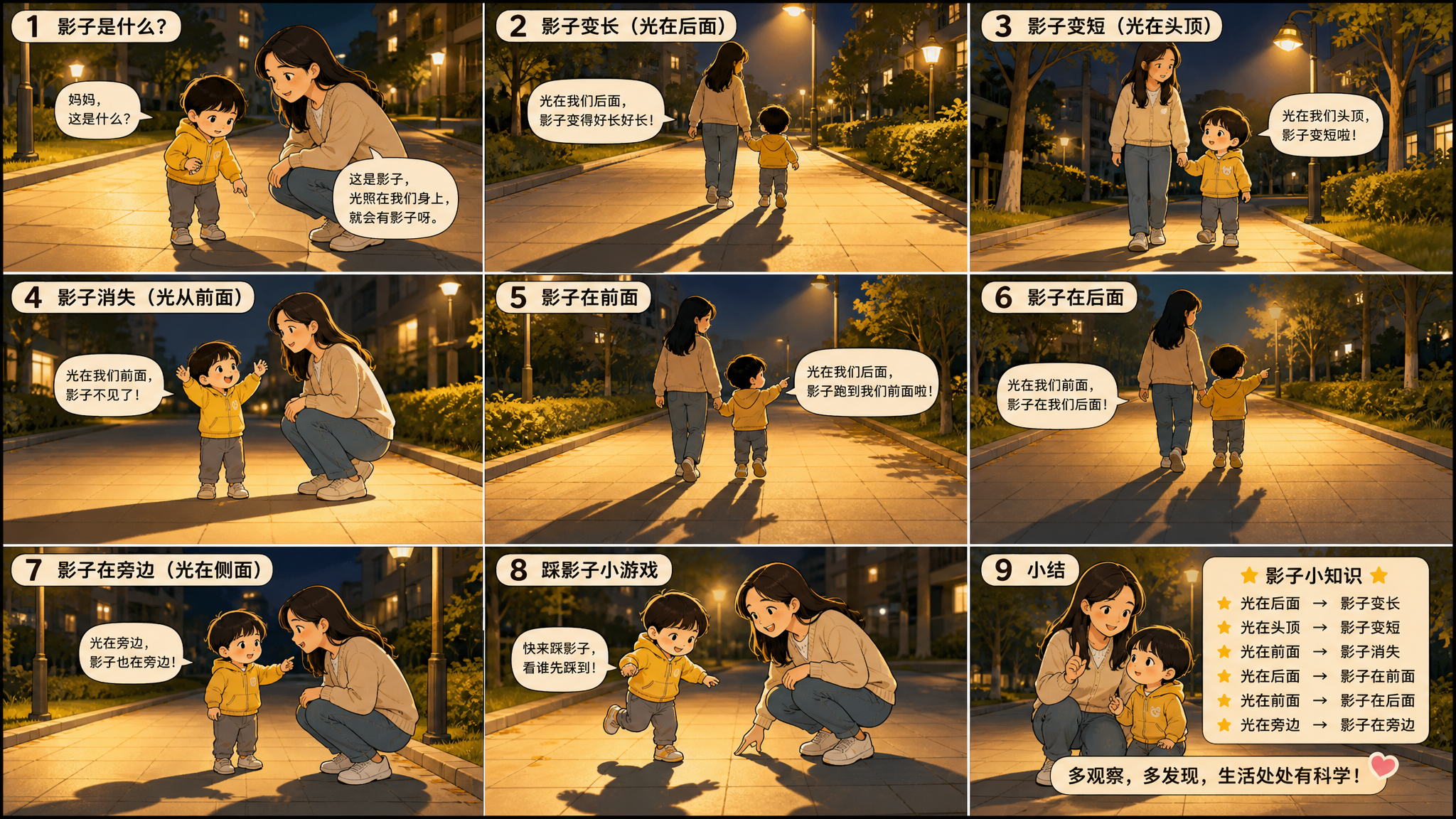 傍晚路灯下踩影子：1-3岁开口更顺的散步话术