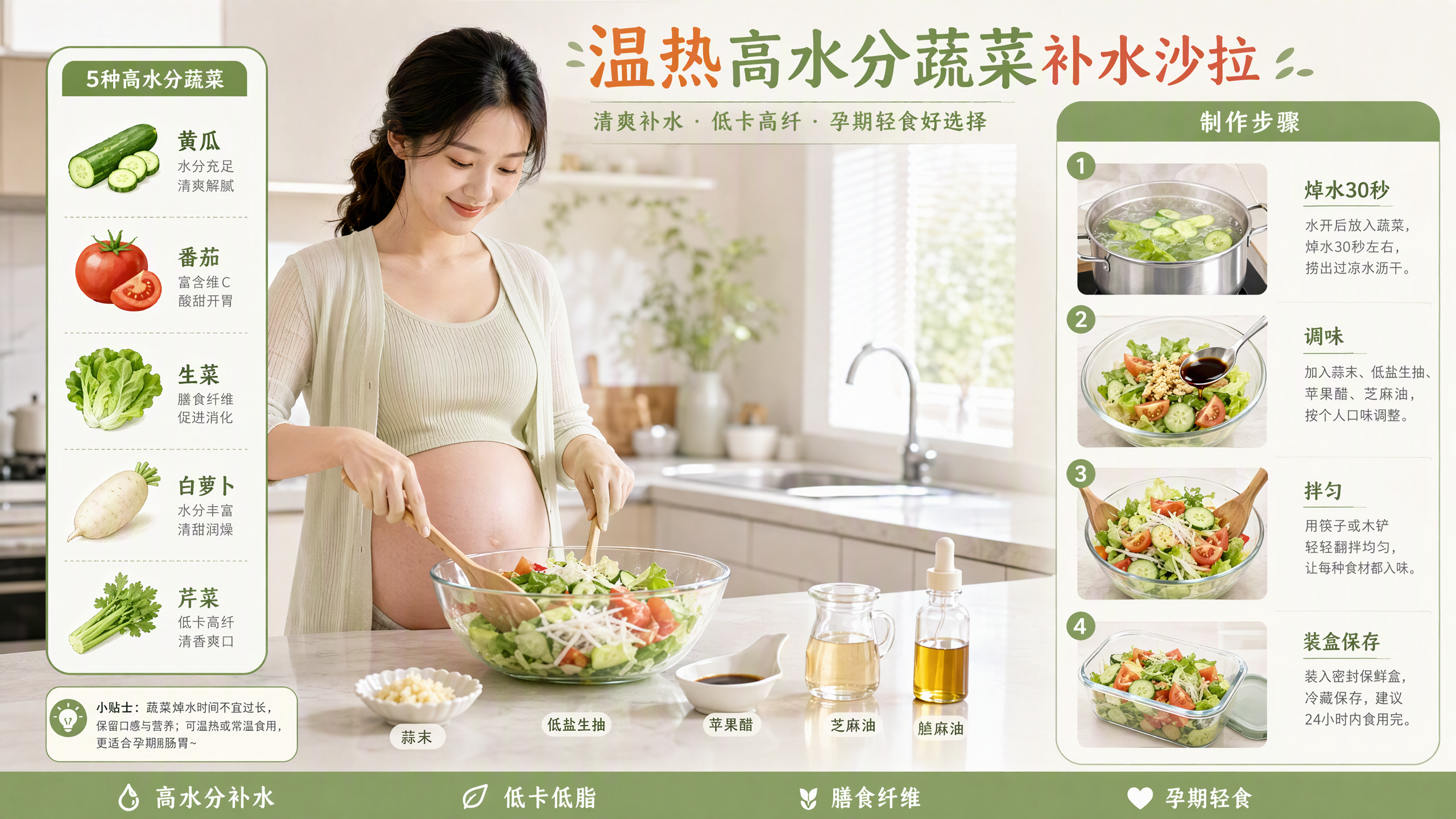 白水喝不下也能补水：孕妈秋燥温拌5种高水分蔬菜