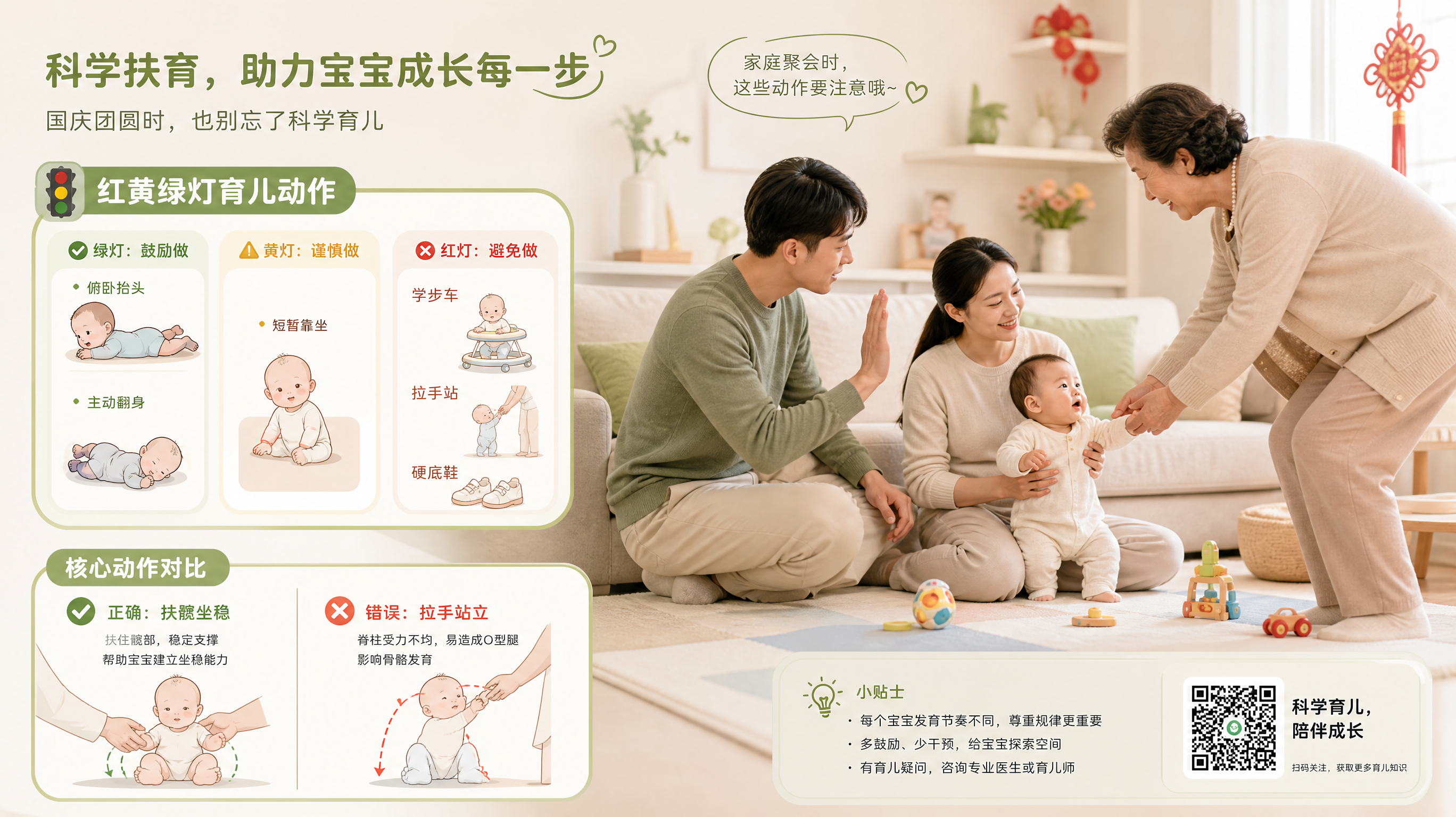 国庆别逼娃“早坐早站”：6月前不独坐，8月前别学步车