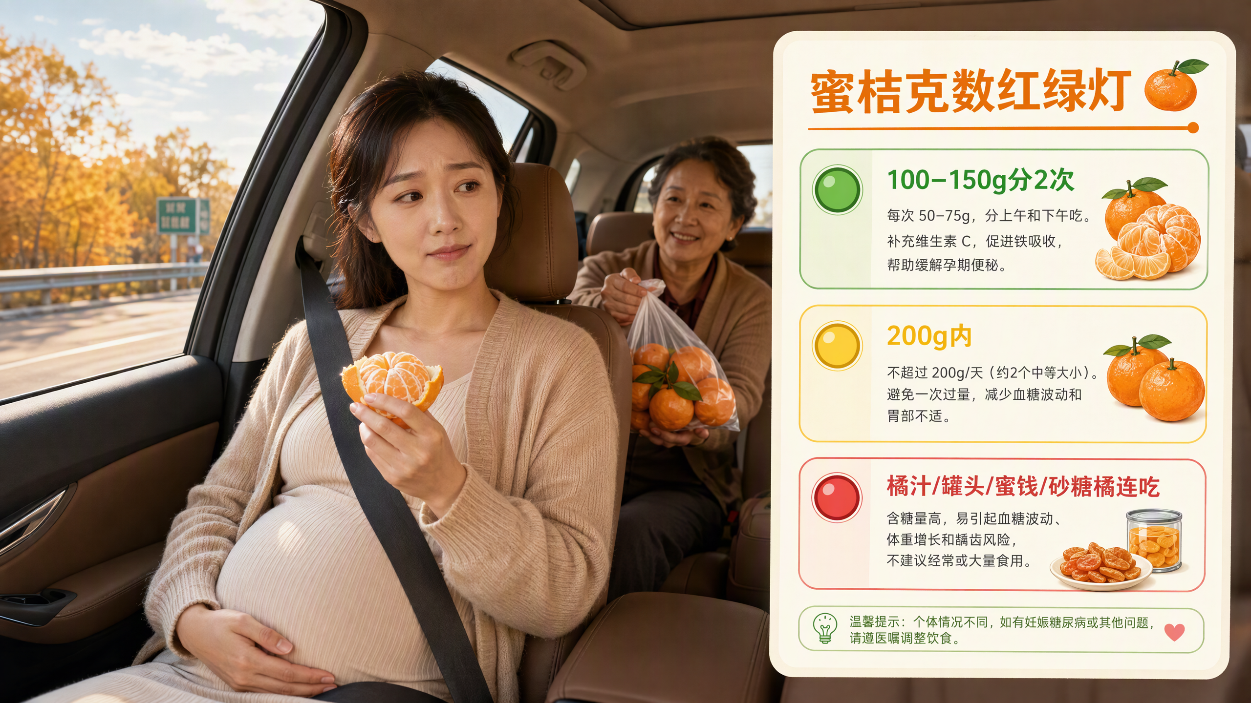 返程车里一袋蜜桔：孕妈每天最多吃多少克？