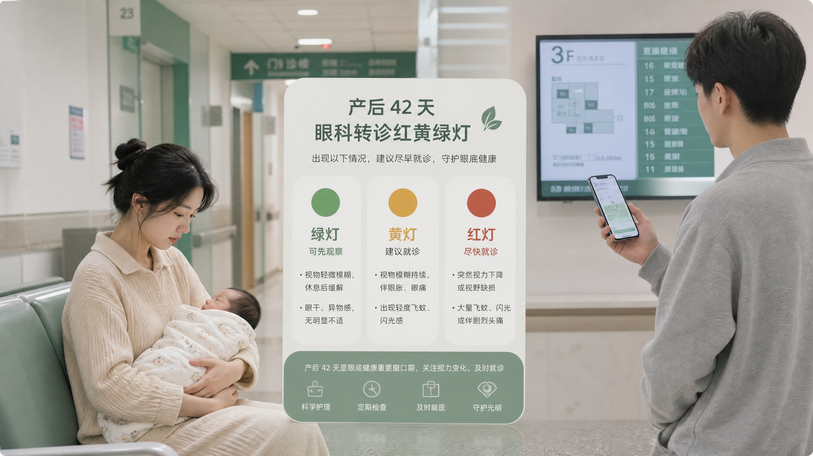 产后42天眼干怕光别硬扛：眼科转诊红黄绿灯