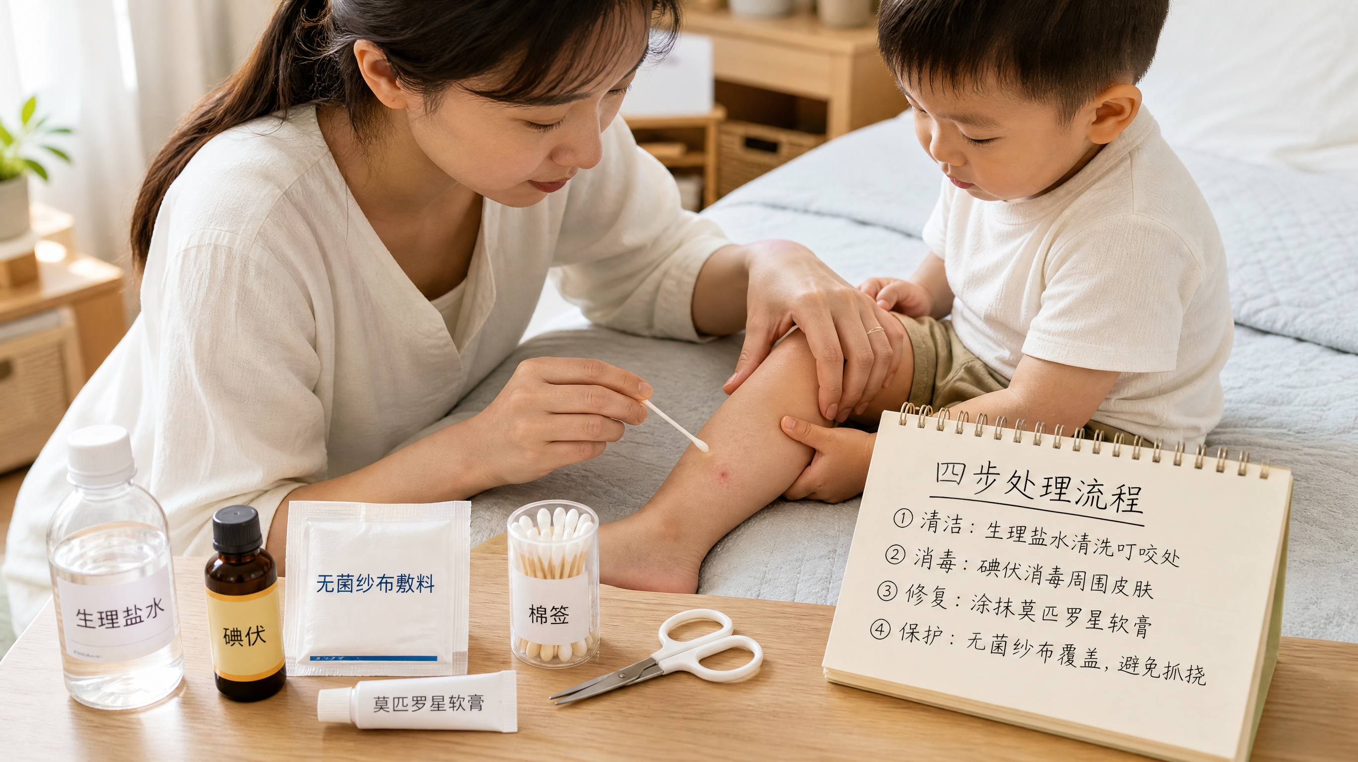 娃被蚊子咬抓破了别涂花露水：4步处理+就医红线