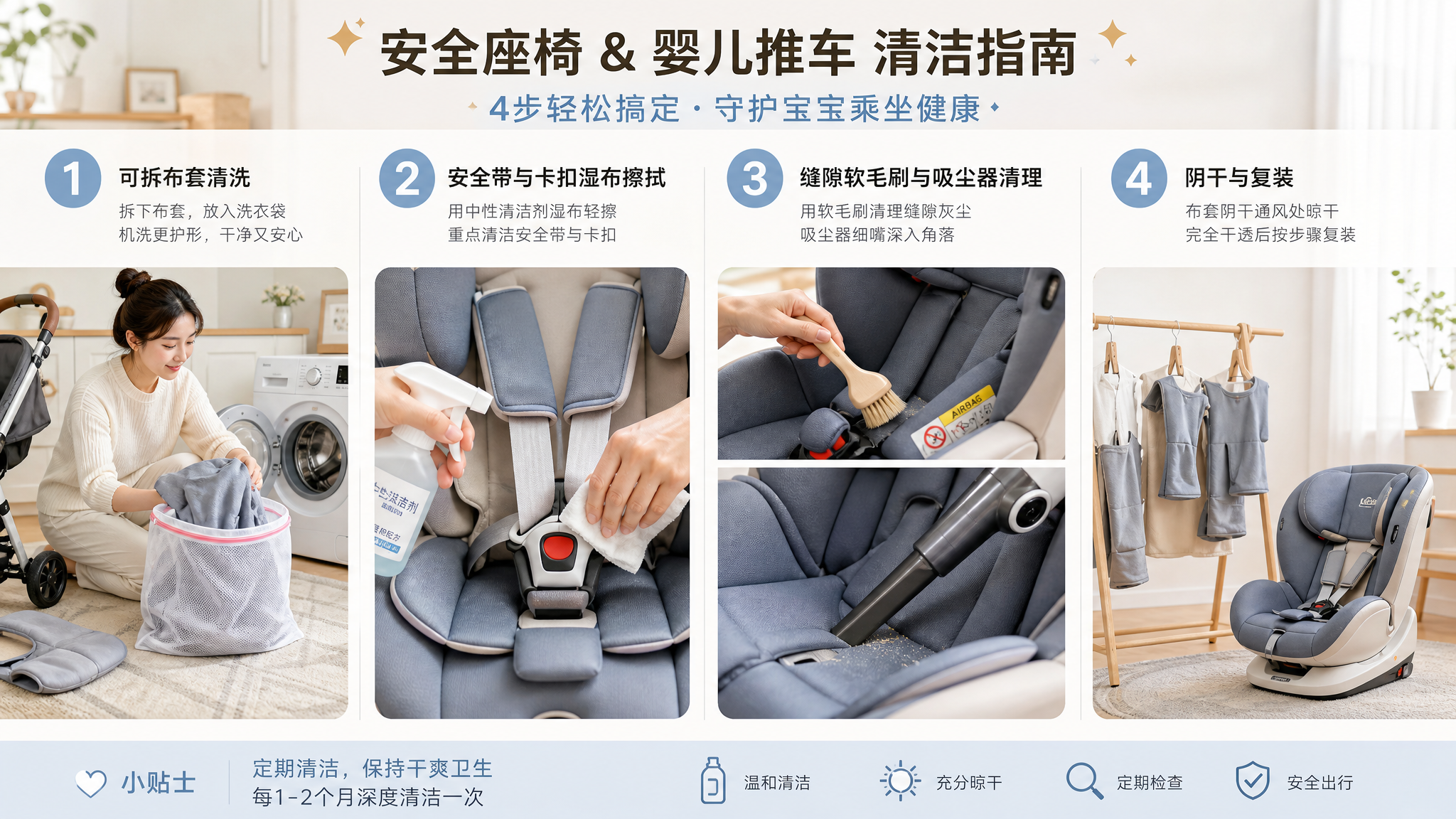 返程后安全座椅发酸？4步拆洗不伤安全带