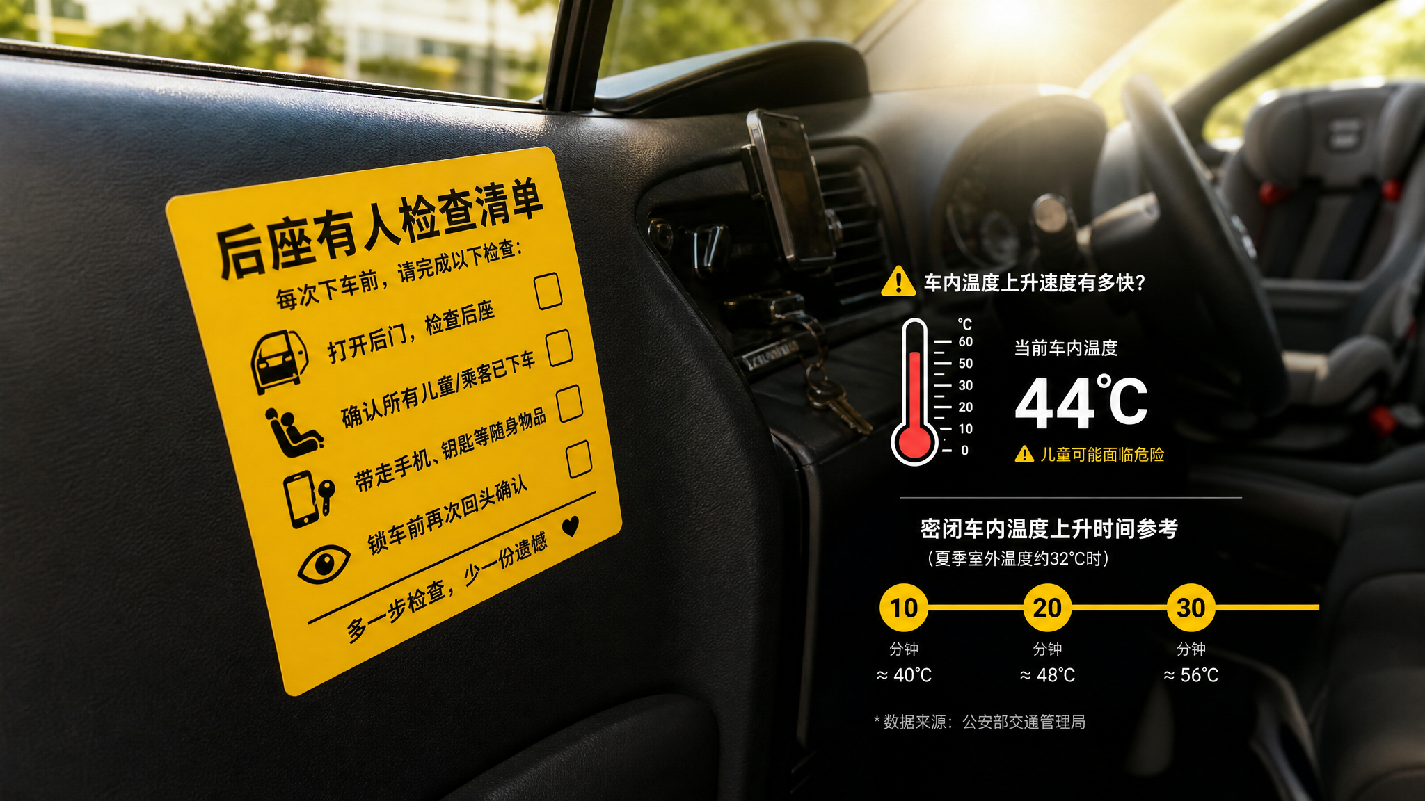 10月也会把车变烤箱：后座有人防遗忘清单