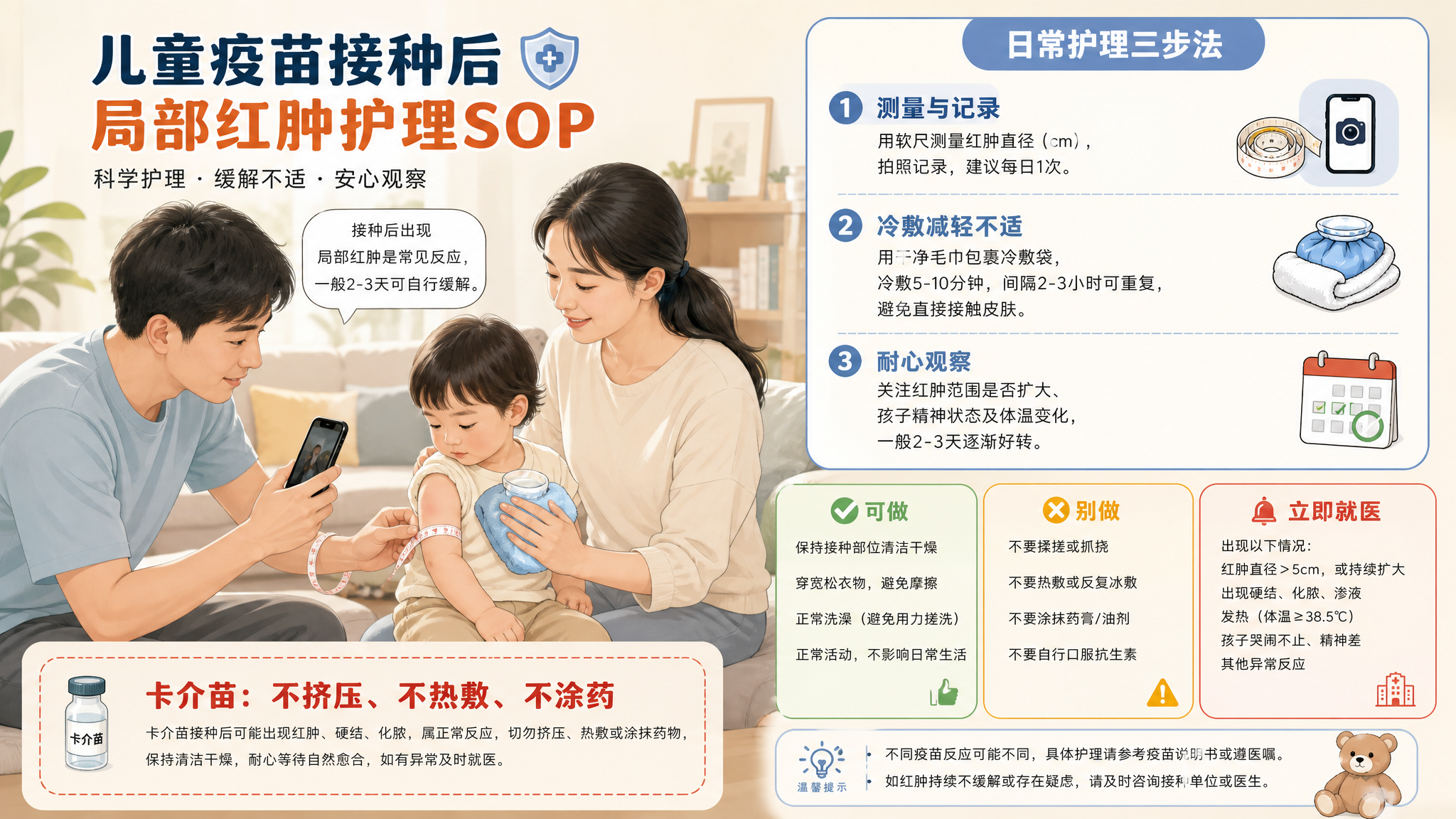 孩子接种后红肿硬结怎么办？24-72小时护理SOP