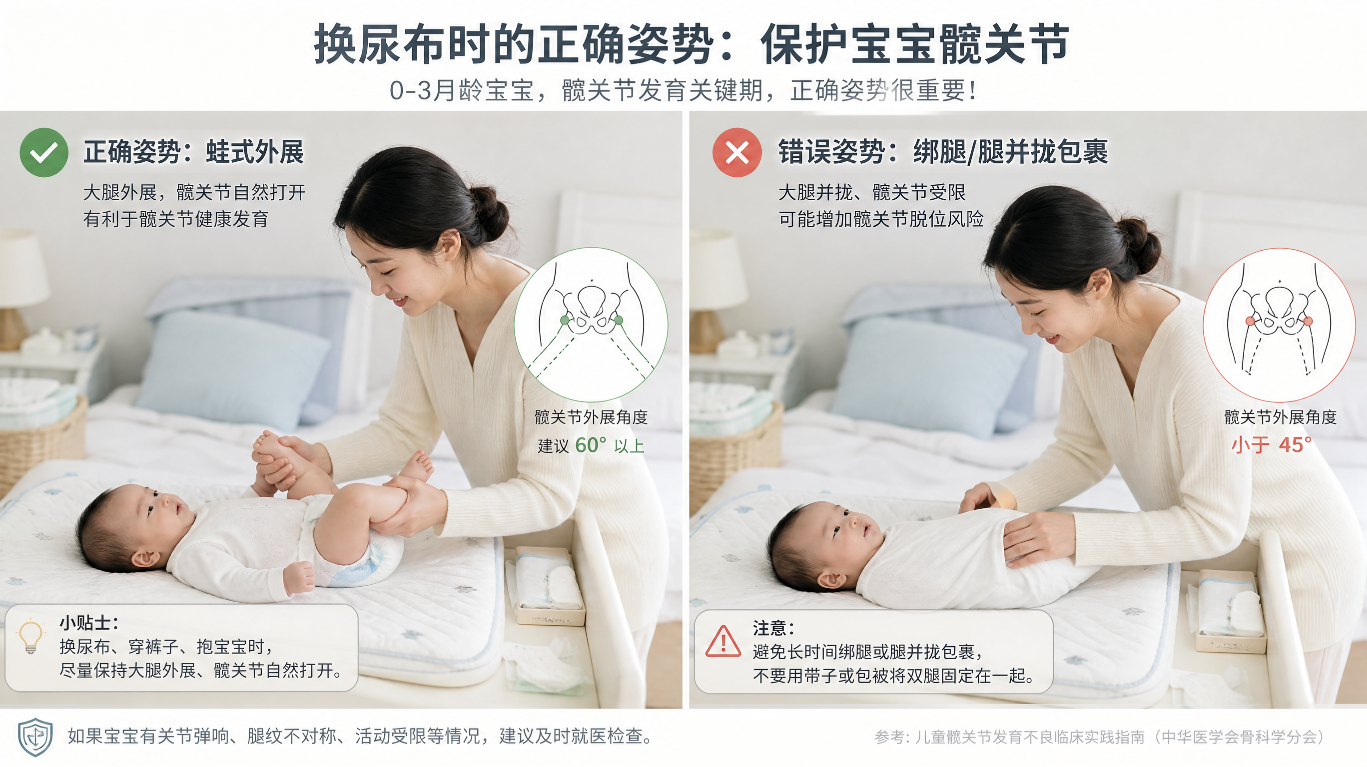 换尿布发现腿纹不一样？1-3月龄先排除髋关节问题