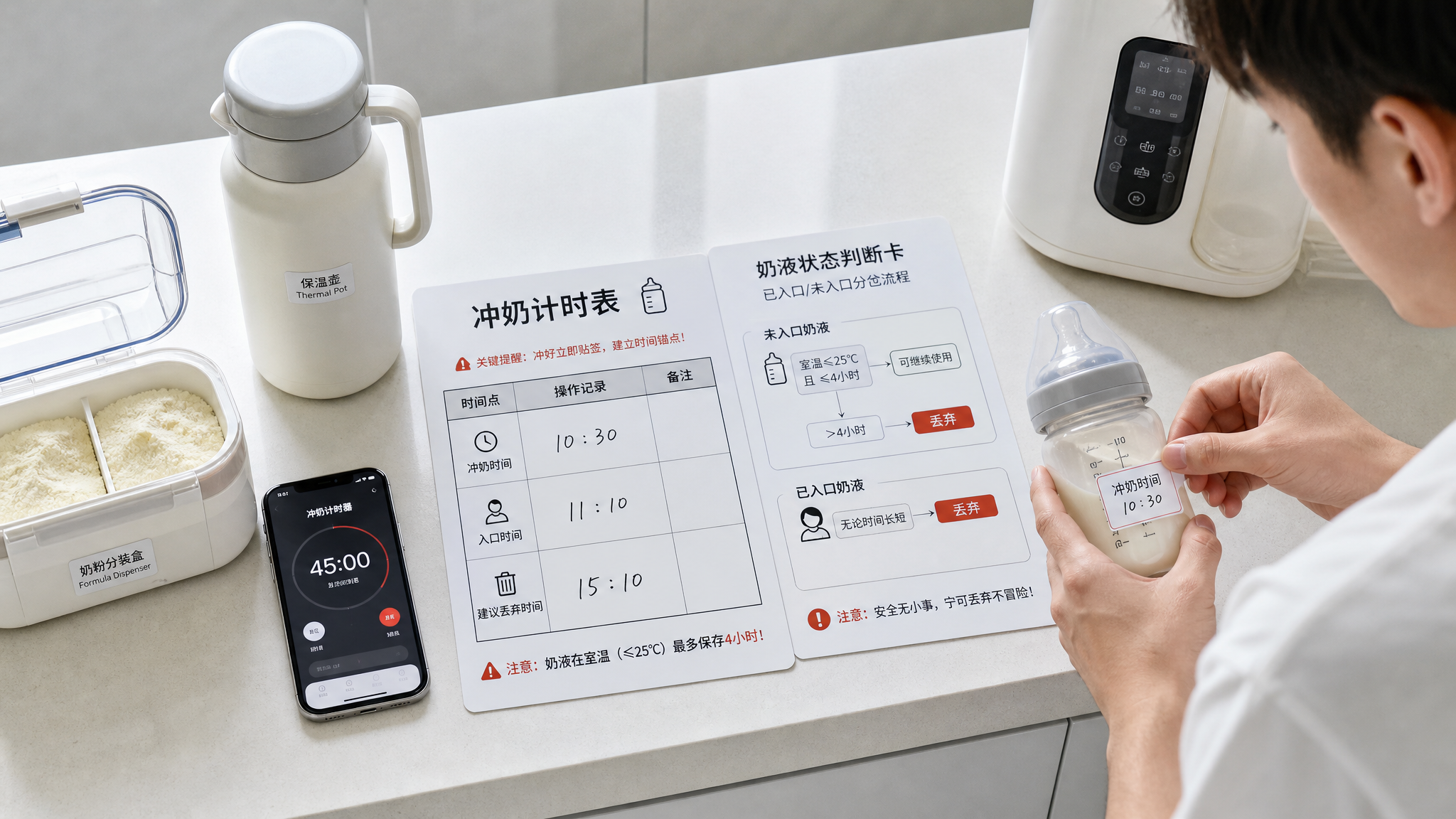 冲好的奶常温放多久？一张计时丢弃表解决夜奶焦虑